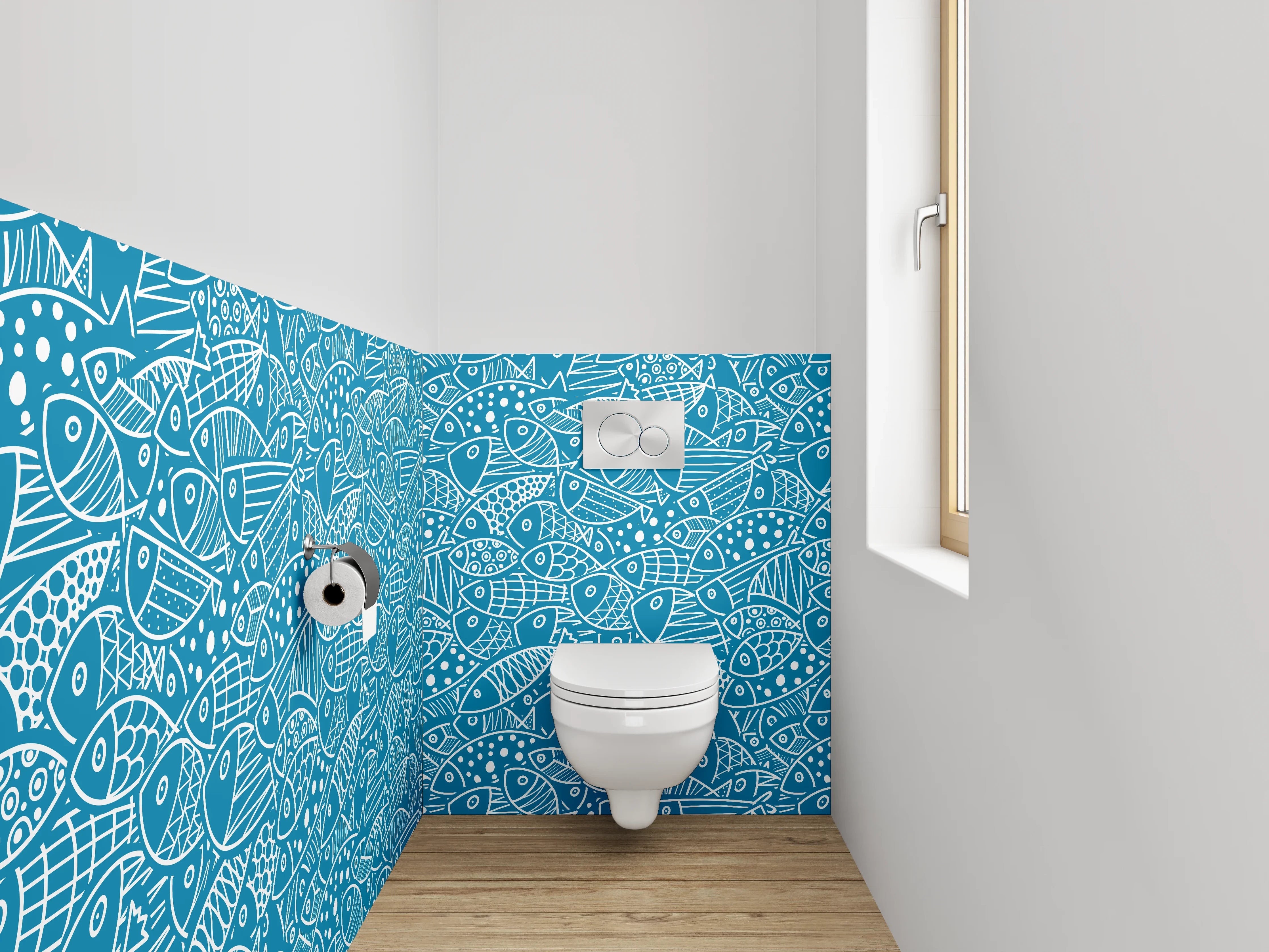 WC-Rückwand - Fischmuster Lineart Blau