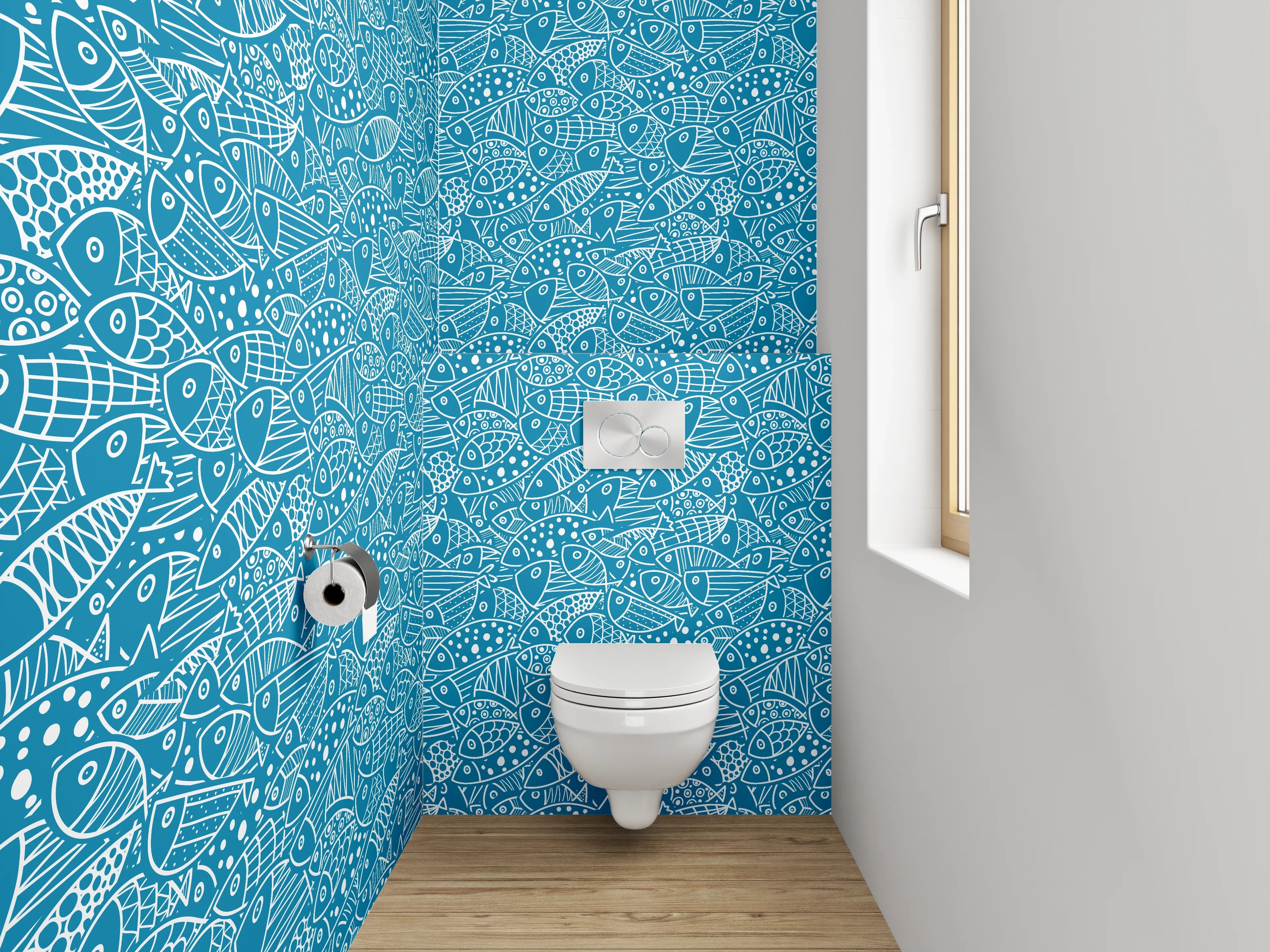 WC-Rückwand - Fischmuster Lineart Blau