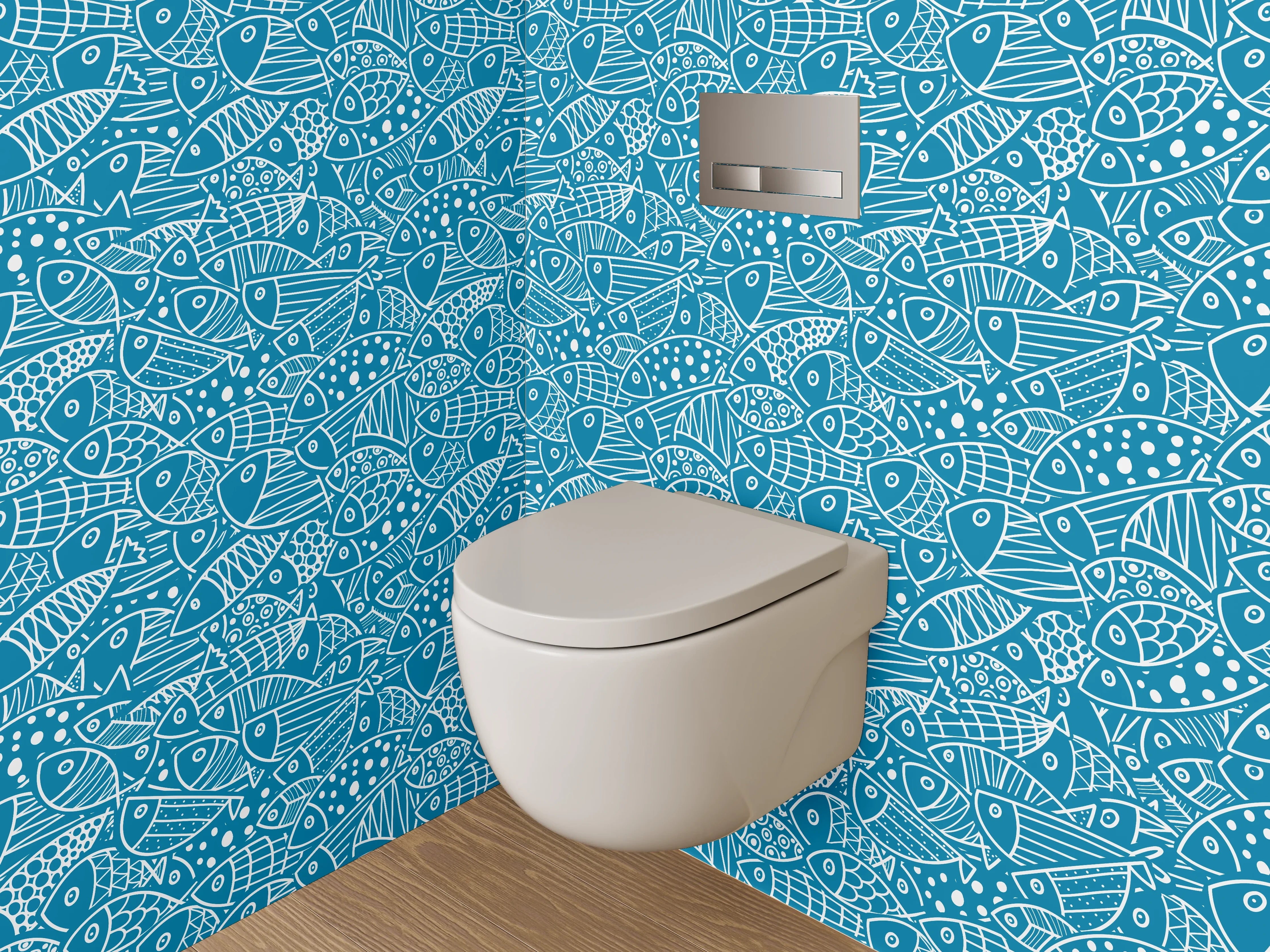 WC-Rückwand - Fischmuster Lineart Blau