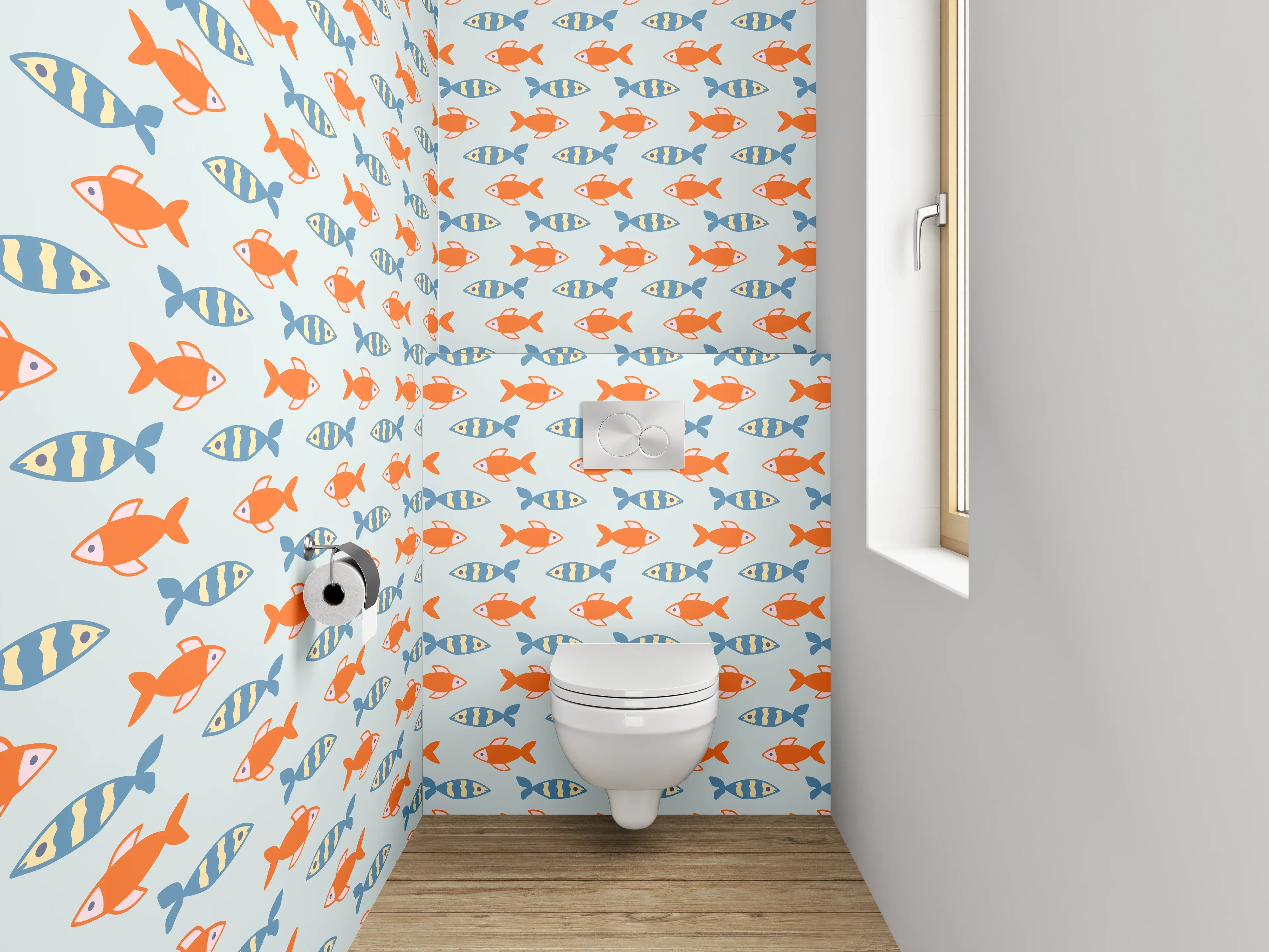 WC-Rückwand - Fischmuster Maritim Vintage Retro