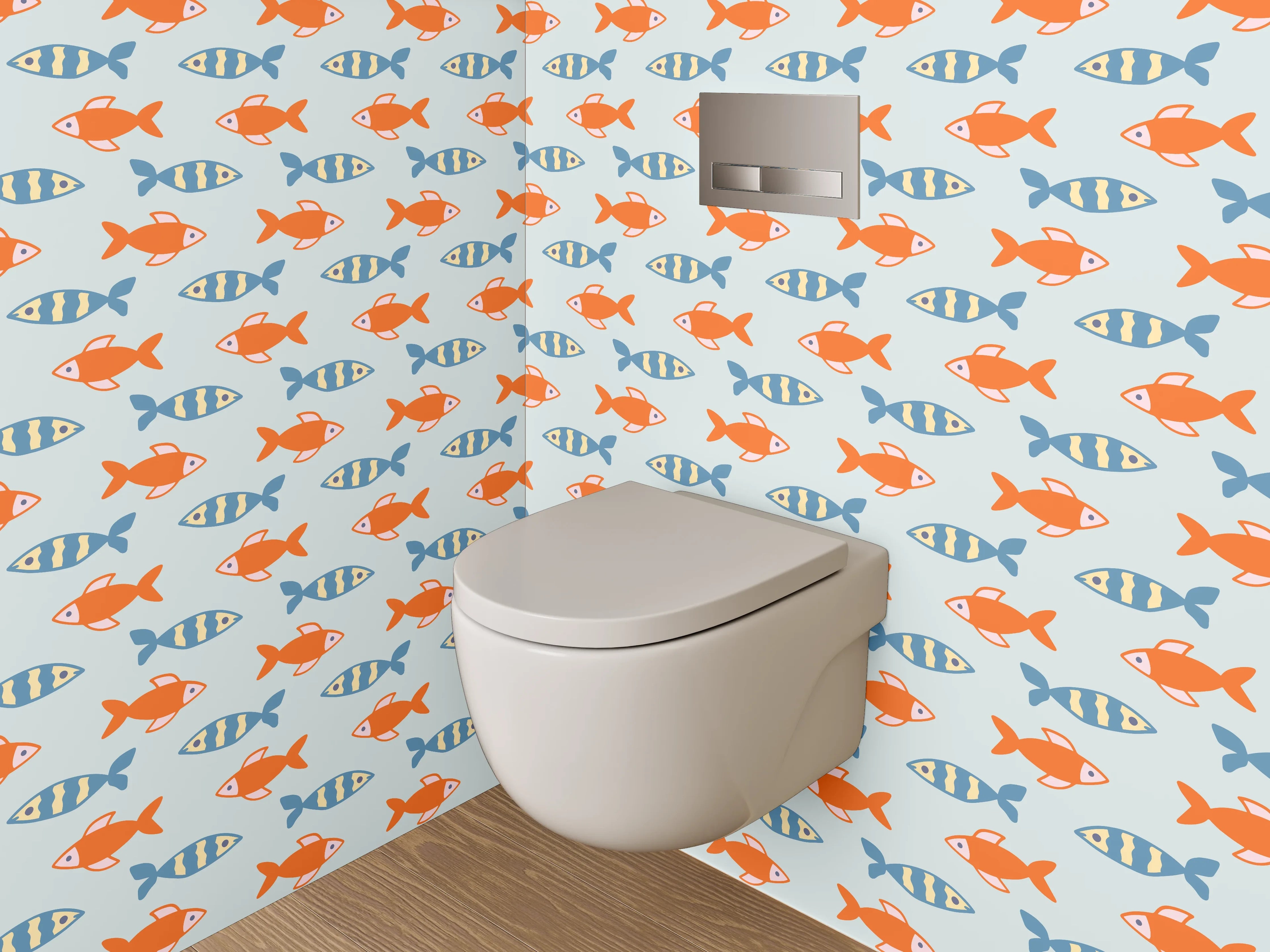 WC-Rückwand - Fischmuster Maritim Vintage Retro