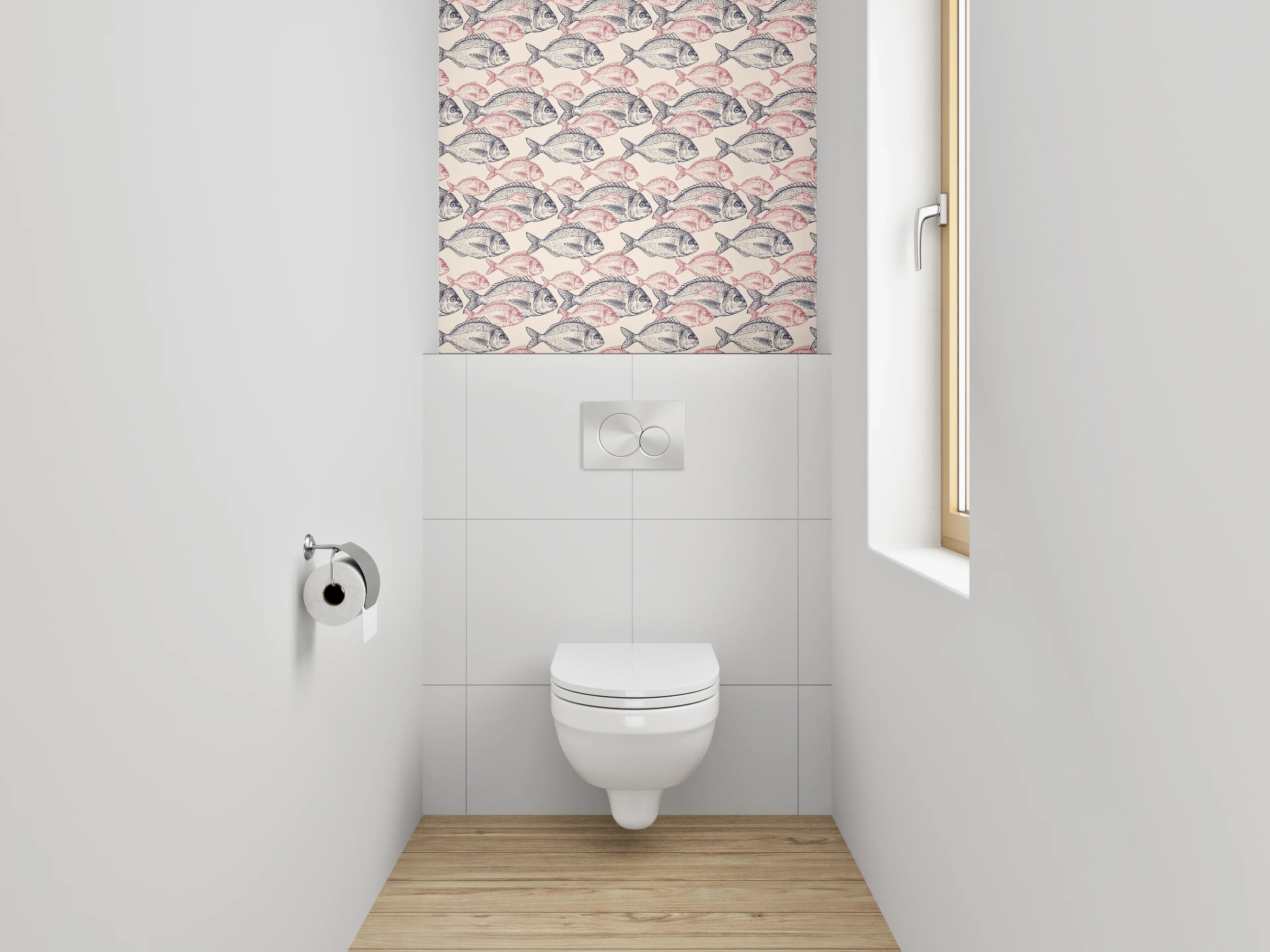 WC-Rückwand - Fischmuster Vintage Rosa Grau