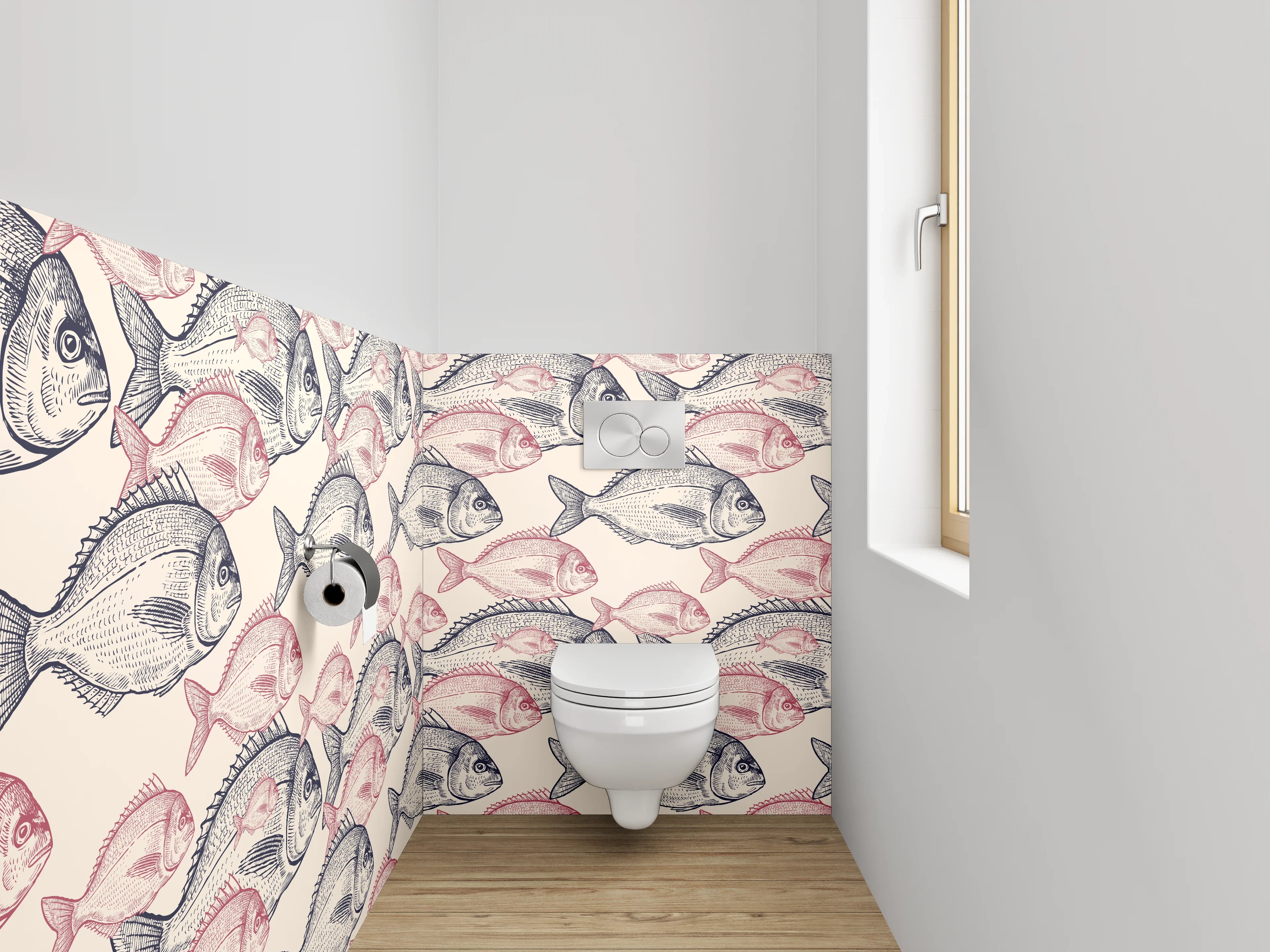 WC-Rückwand - Fischmuster Vintage Rosa Grau