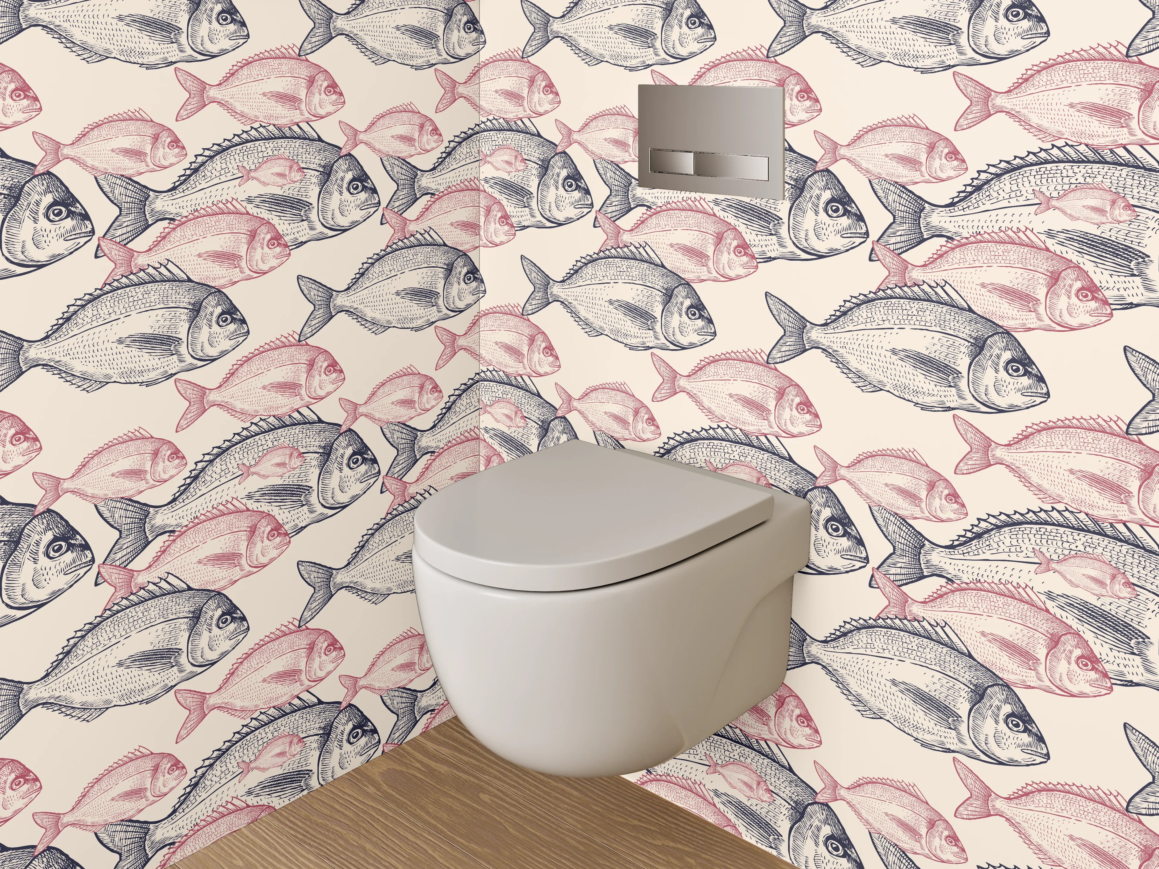 WC-Rückwand - Fischmuster Vintage Rosa Grau