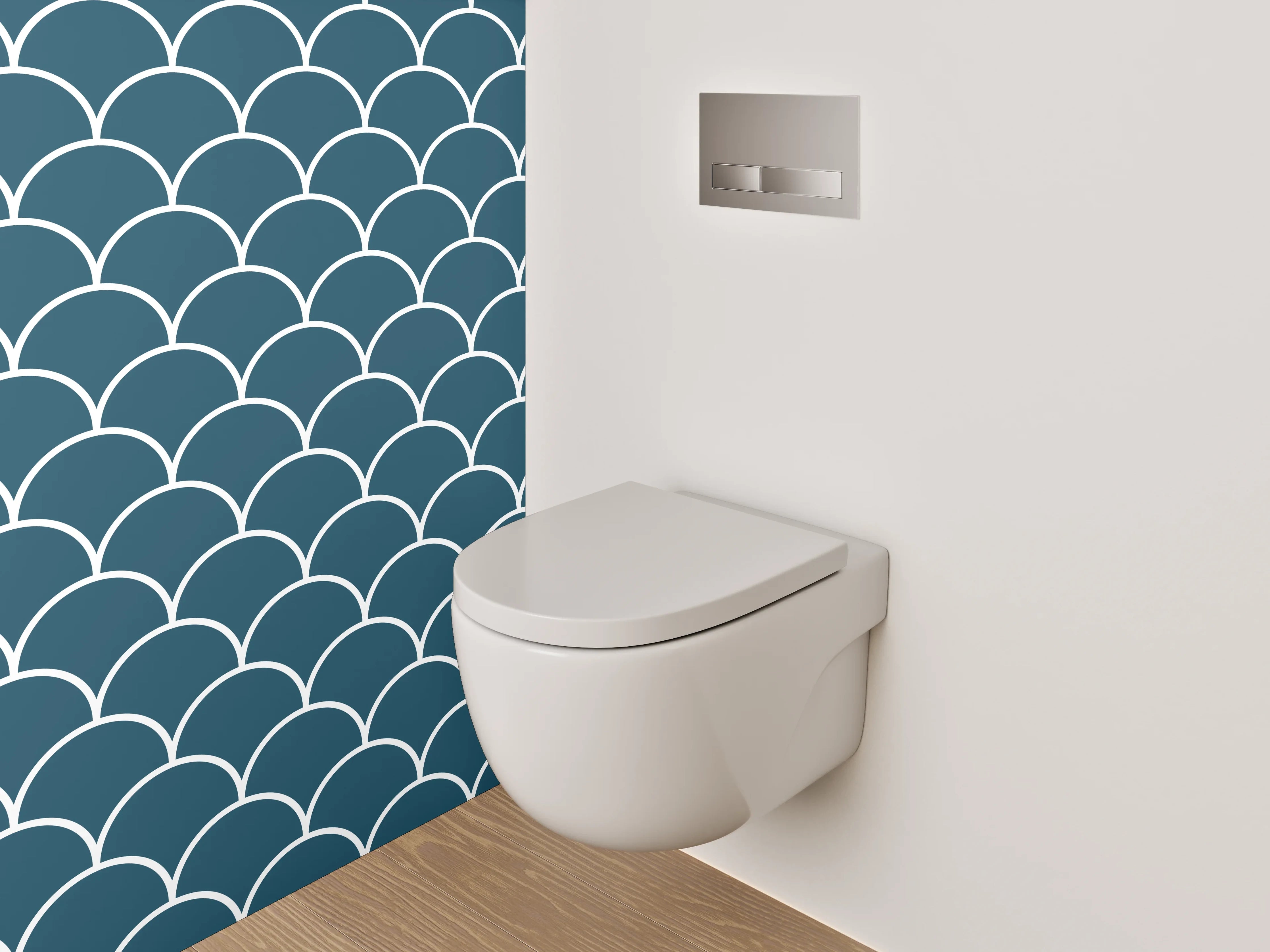 WC-Rückwand - Fischschuppen Muster Blau Weiß