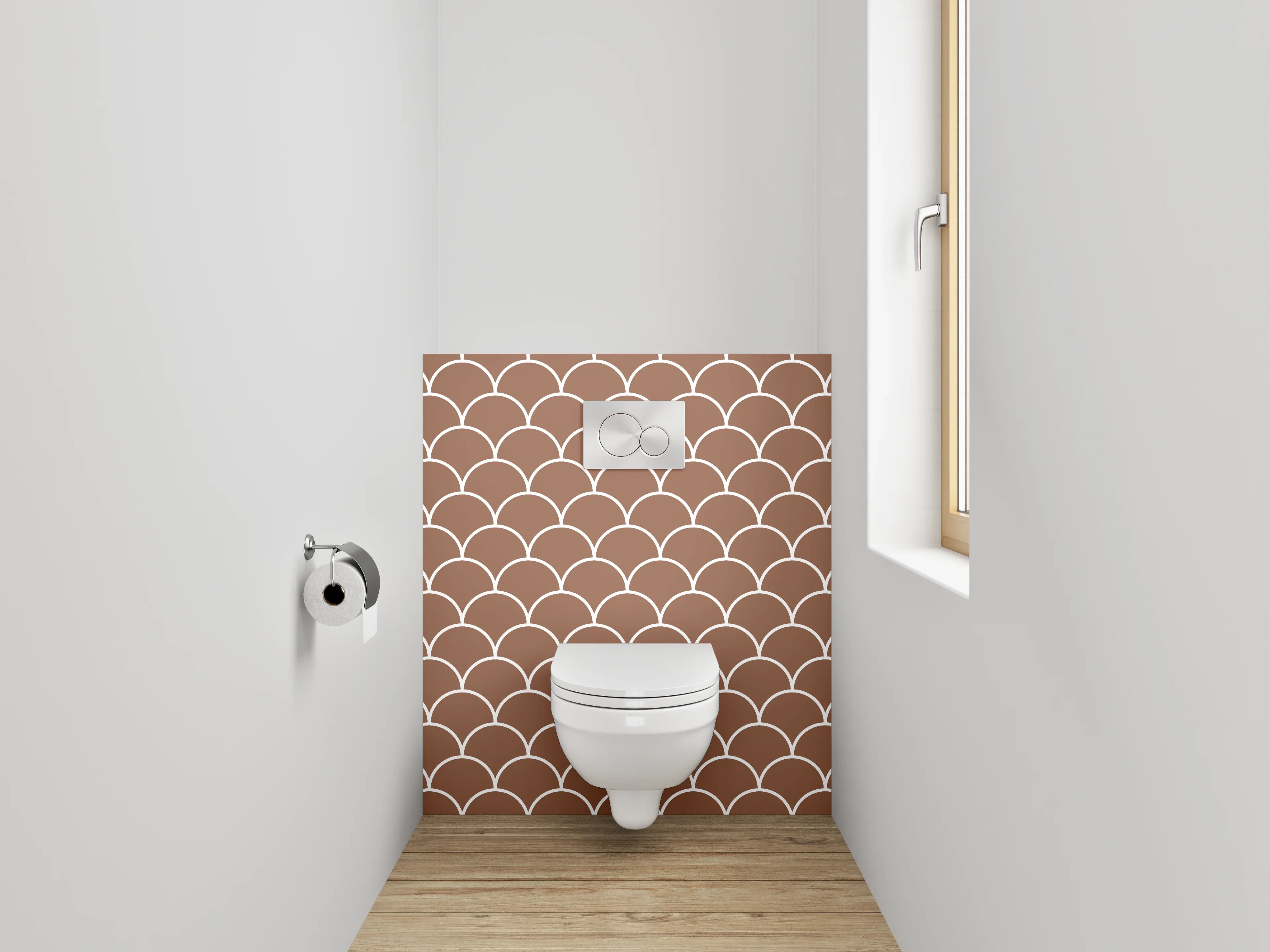 WC-Rückwand - Fischschuppen Muster Braun Weiß