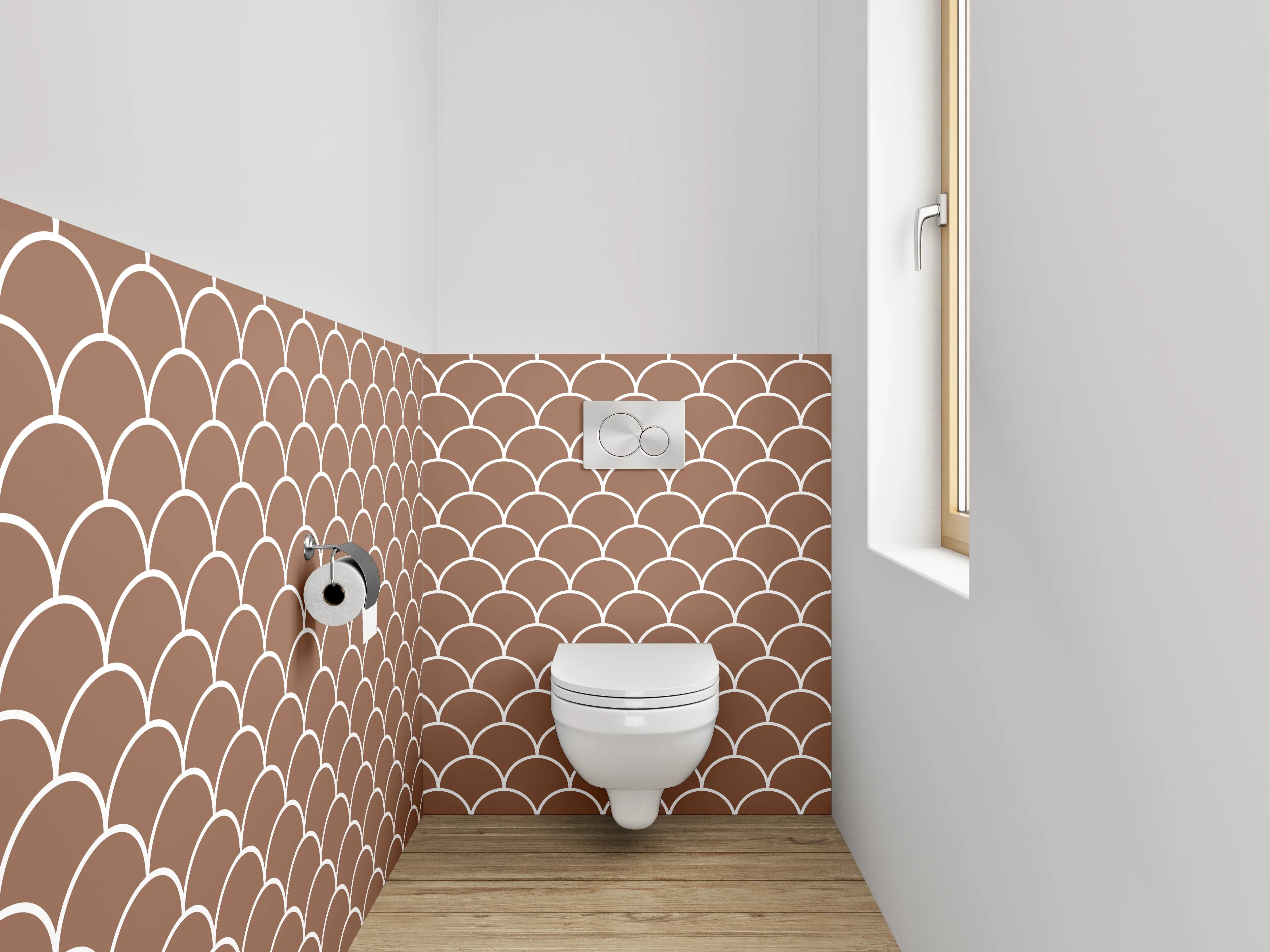WC-Rückwand - Fischschuppen Muster Braun Weiß