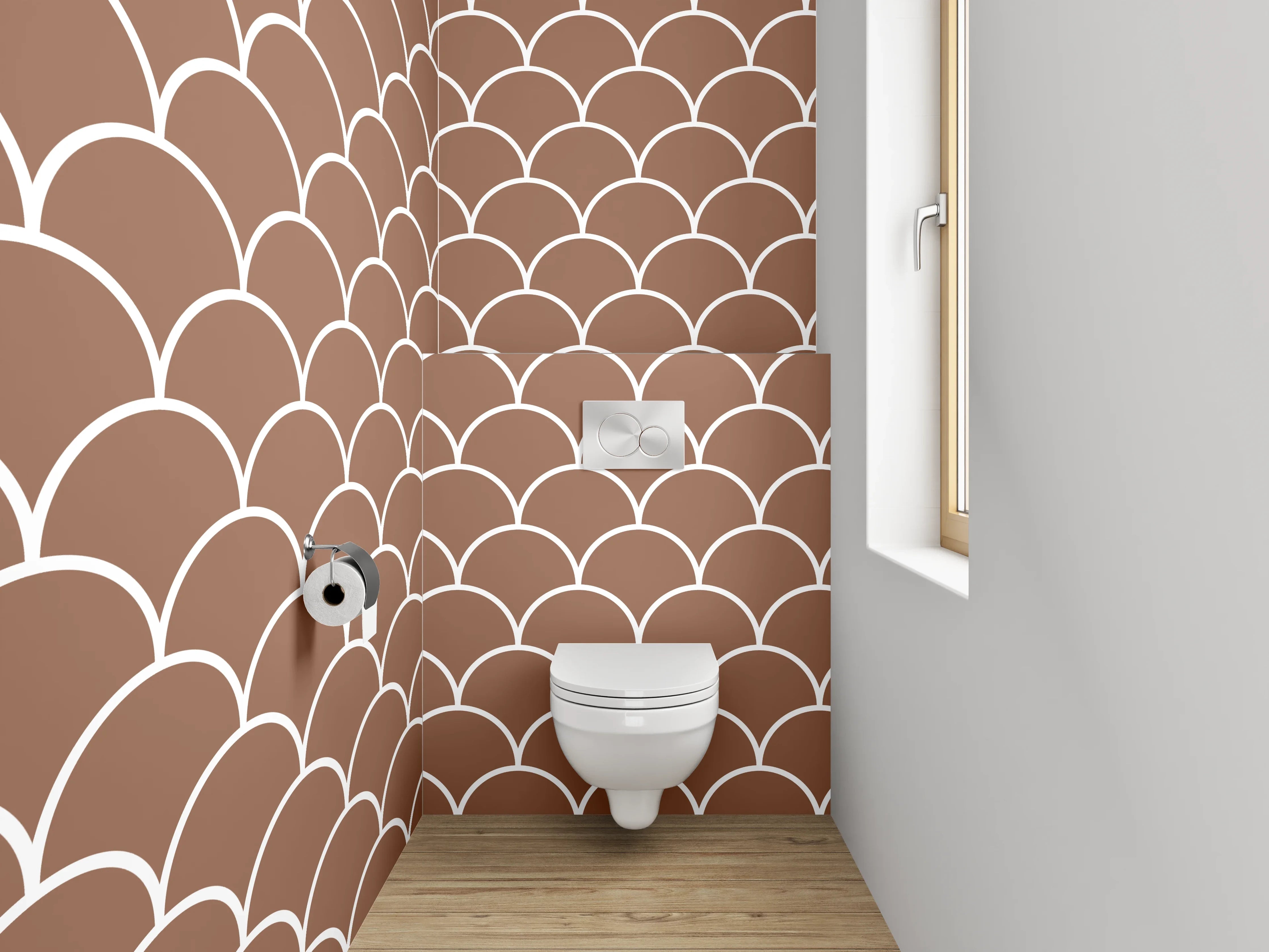 WC-Rückwand - Fischschuppen Muster Braun Weiß