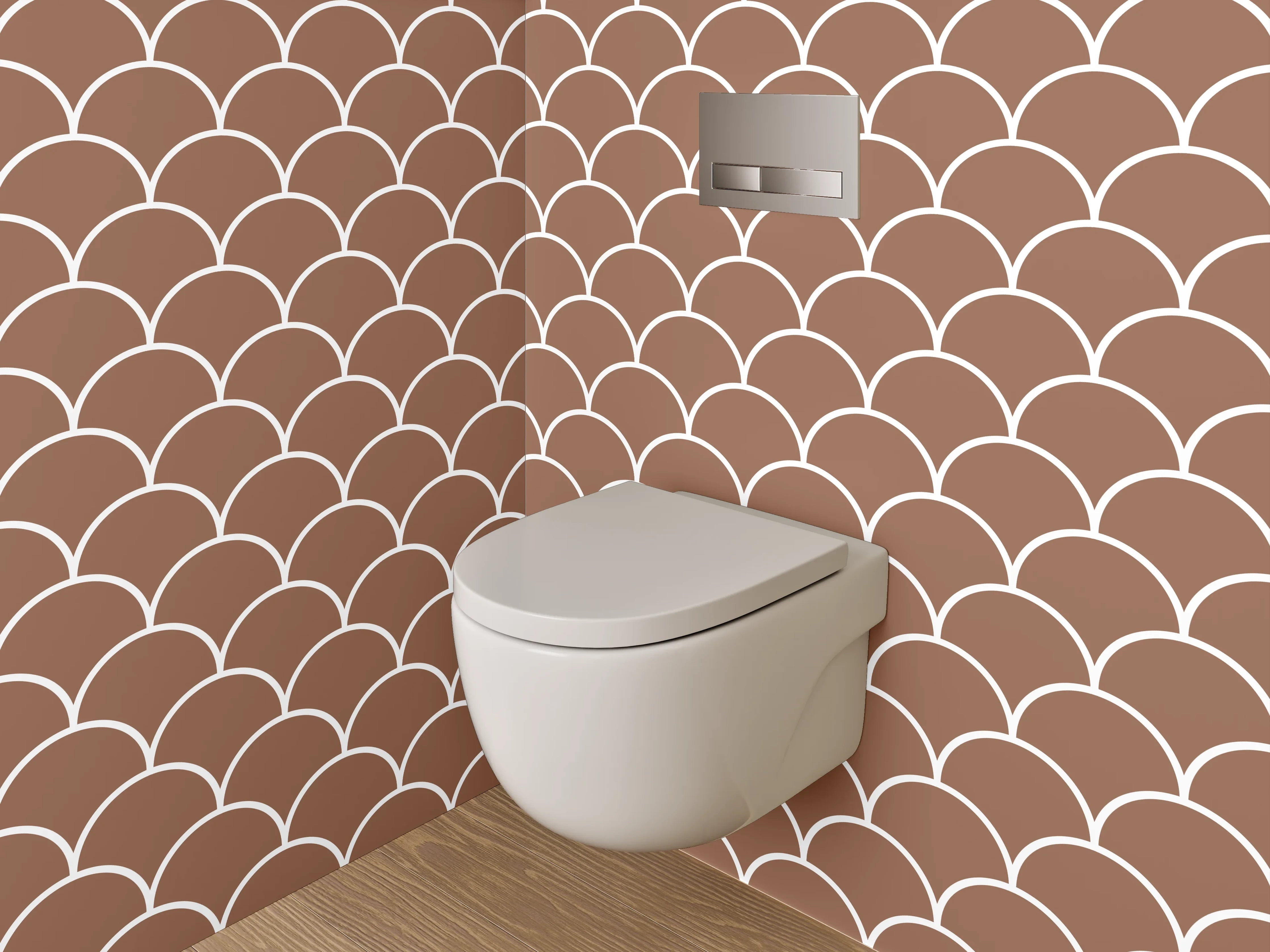 WC-Rückwand - Fischschuppen Muster Braun Weiß