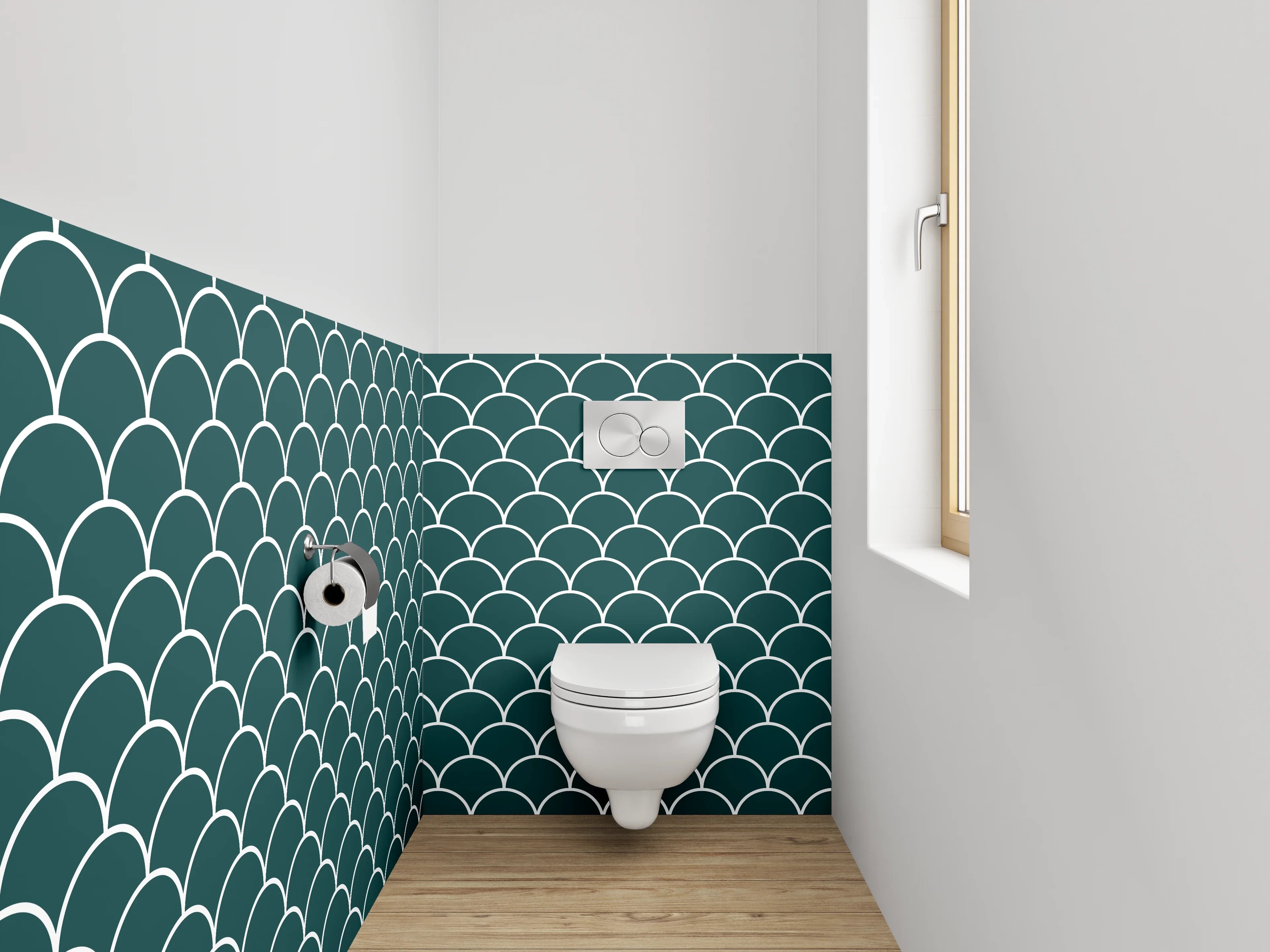 WC-Rückwand - Fischschuppen Muster Dunkelgrün Weiß