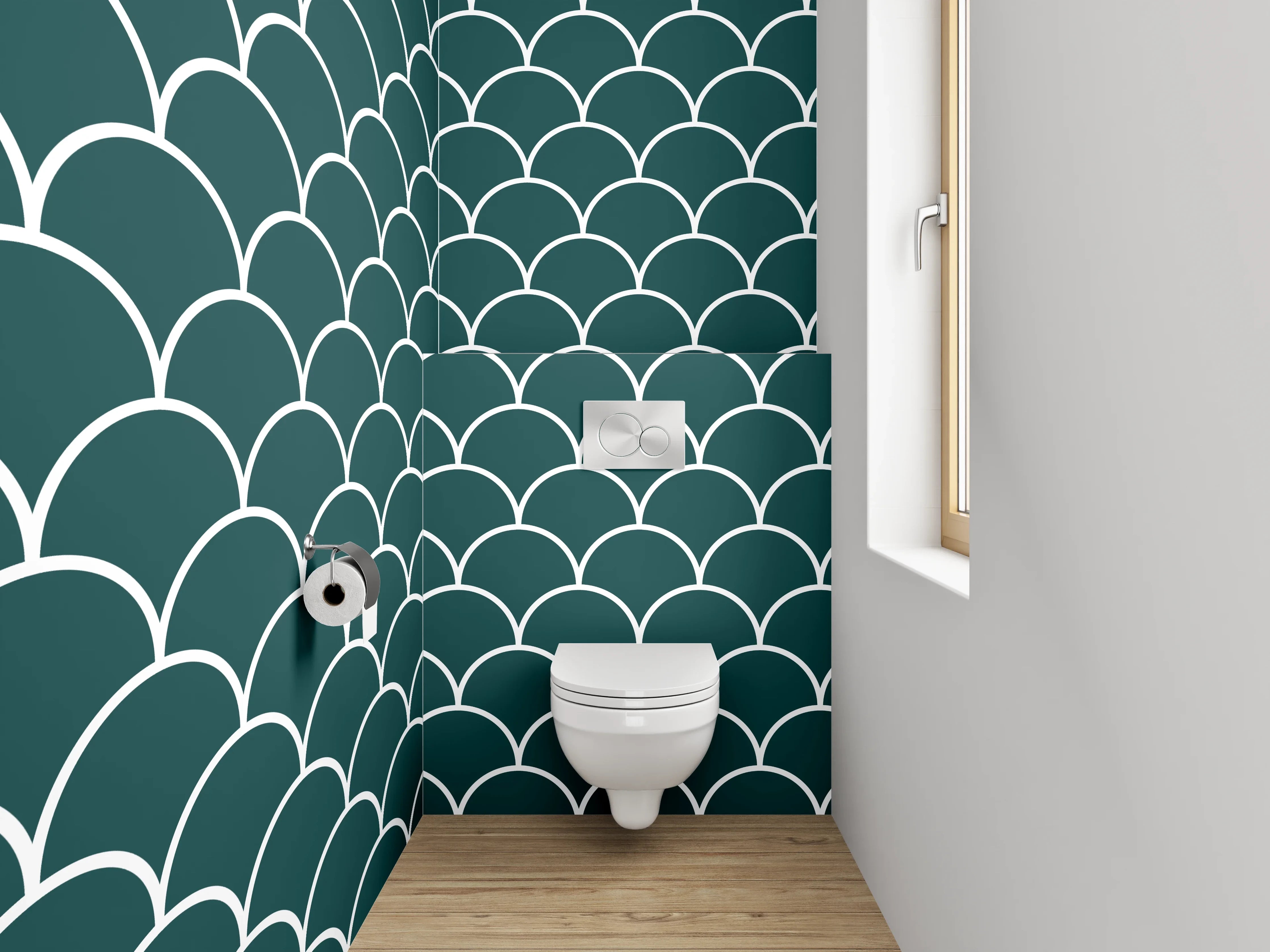 WC-Rückwand - Fischschuppen Muster Dunkelgrün Weiß