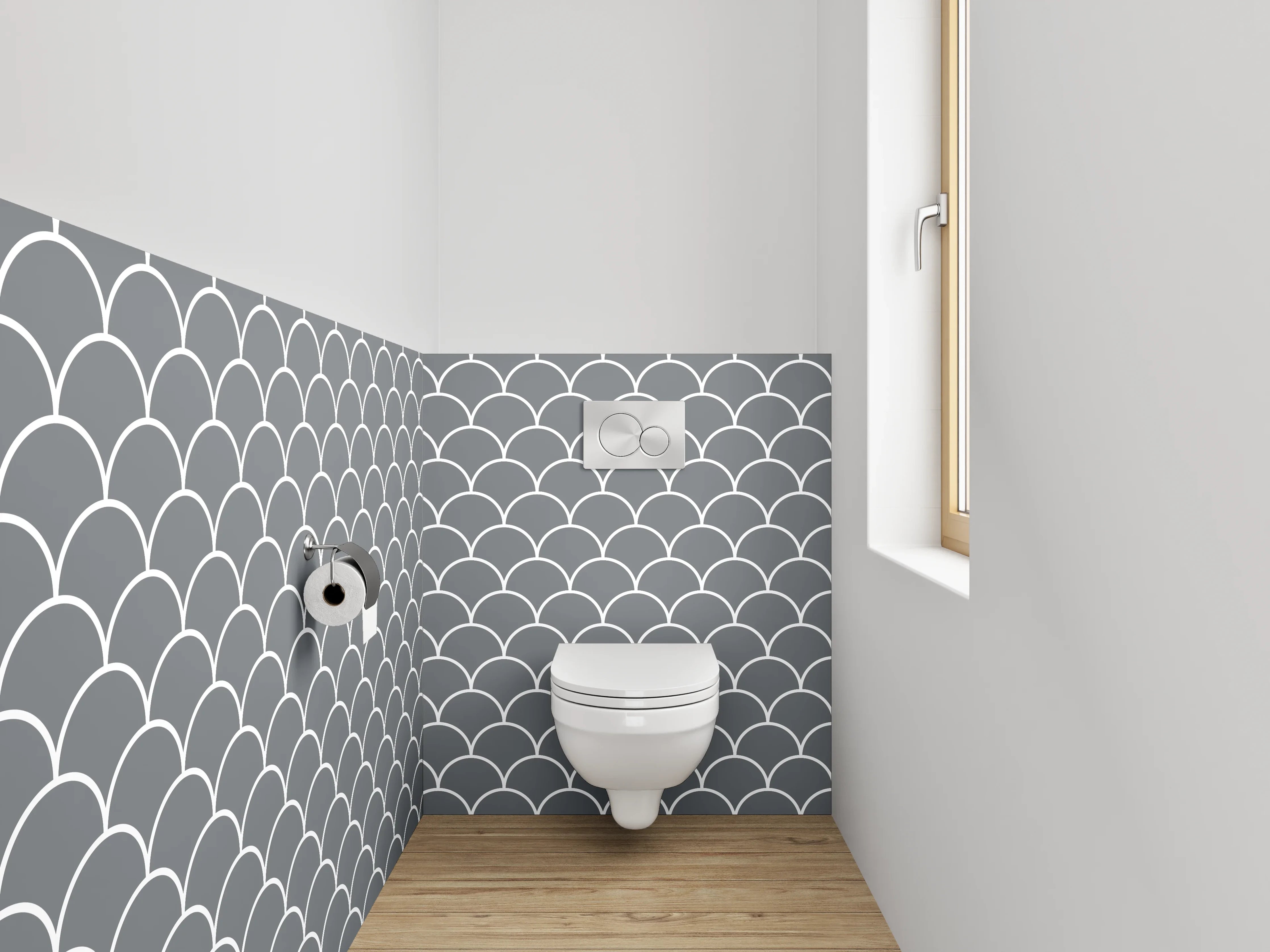 WC-Rückwand - Fischschuppen Muster Grau Weiß