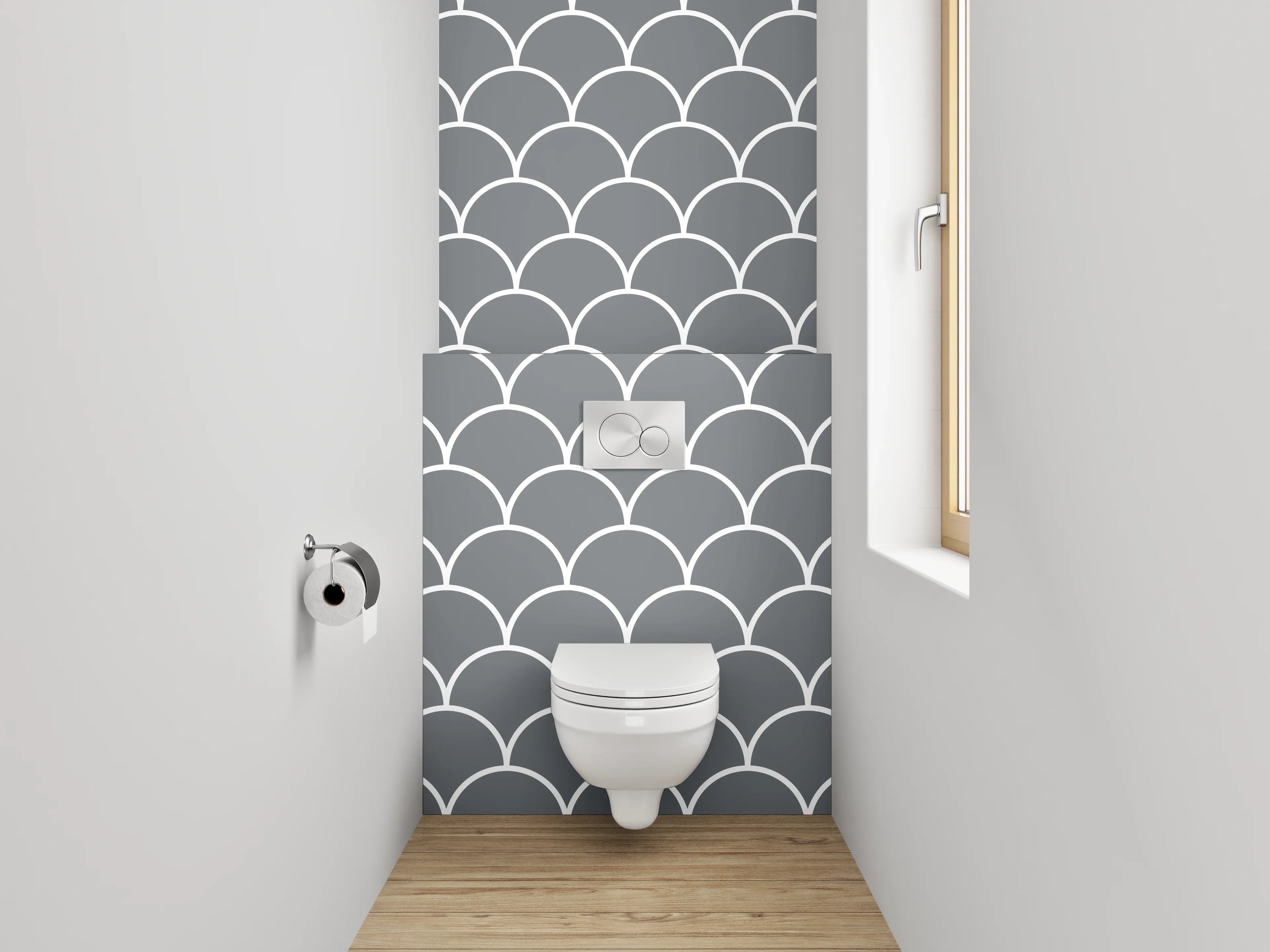 WC-Rückwand - Fischschuppen Muster Grau Weiß