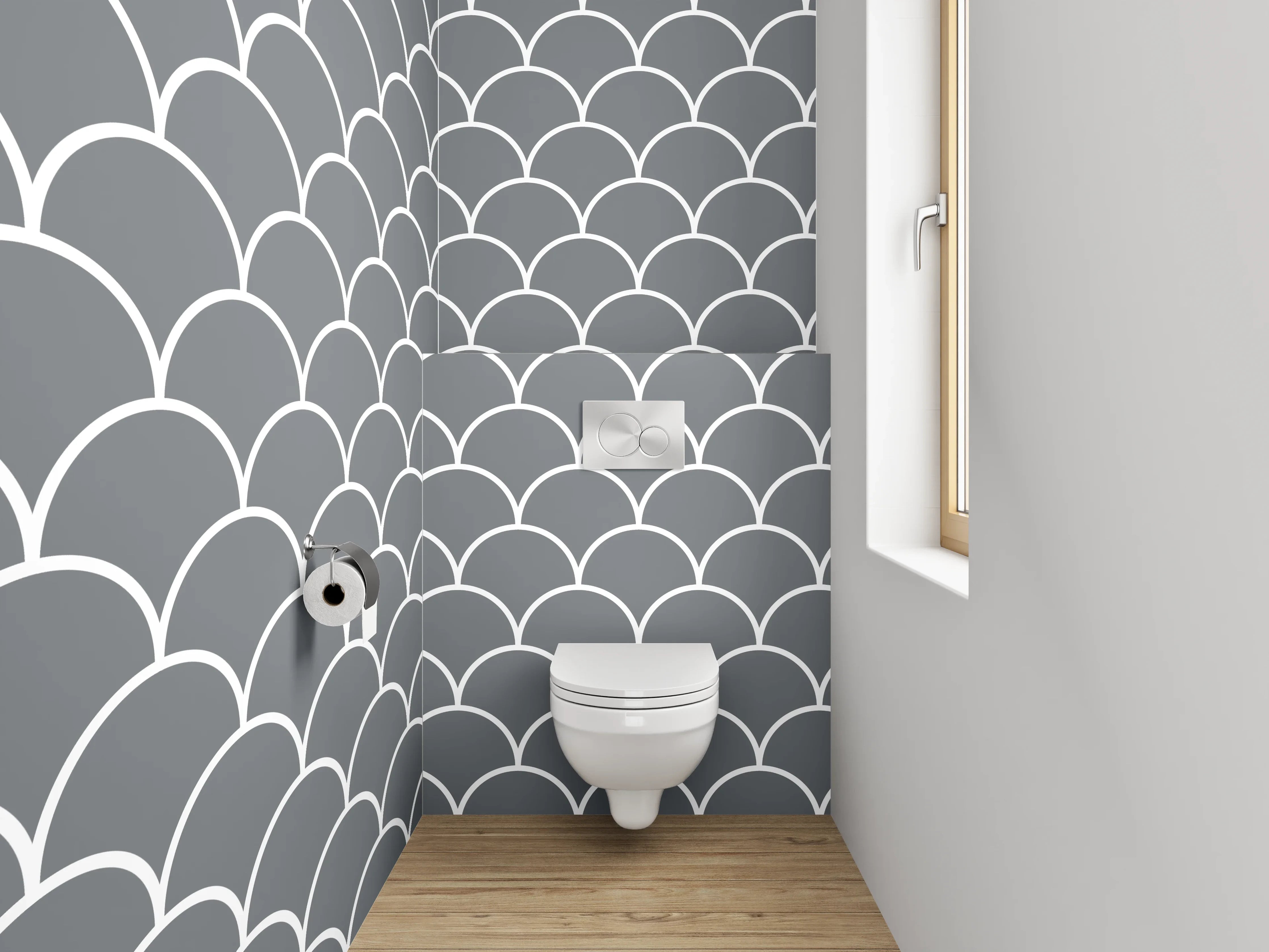 WC-Rückwand - Fischschuppen Muster Grau Weiß