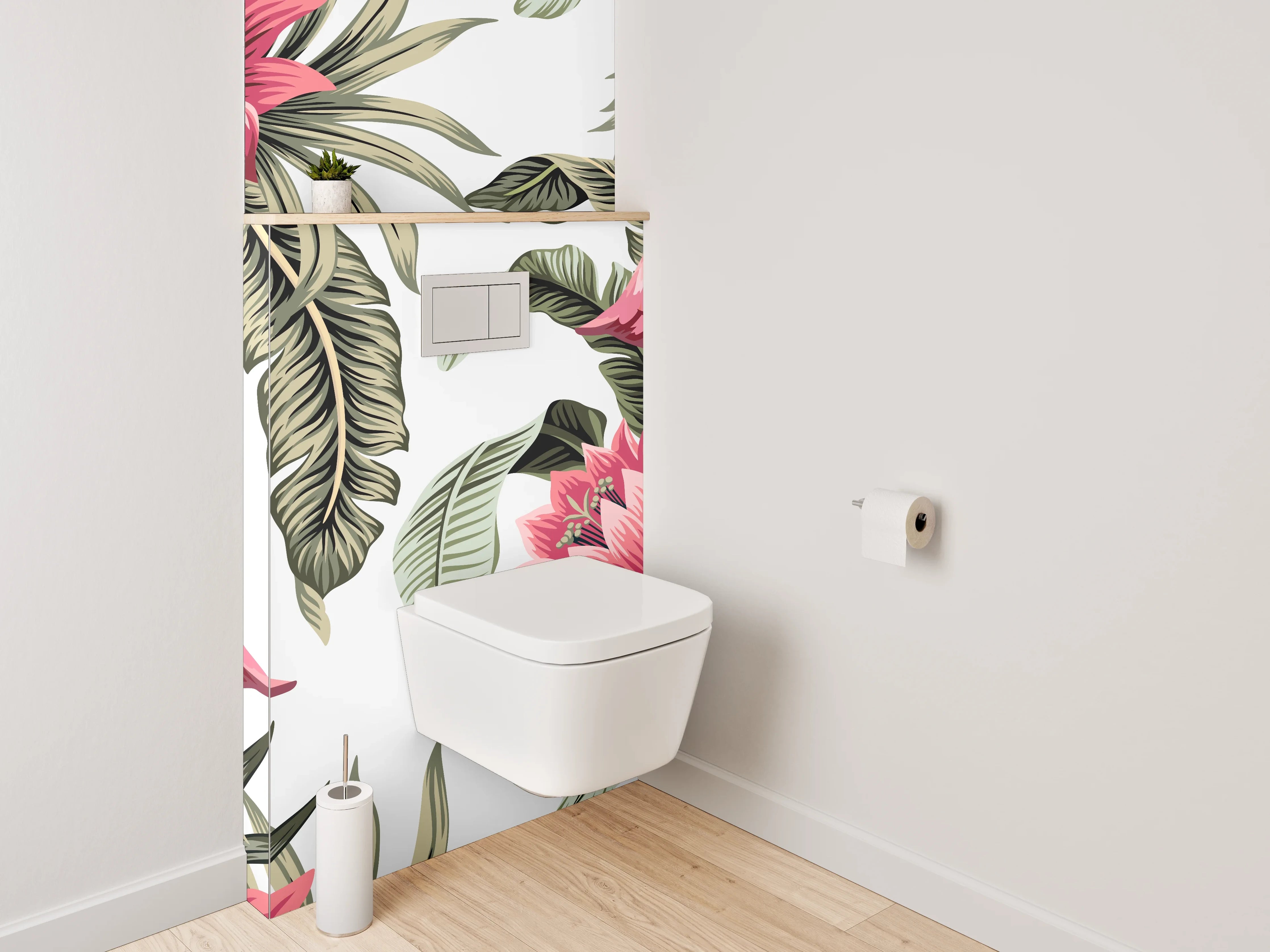 WC-Rückwand - Flamingos im tropischen Blumenmeer