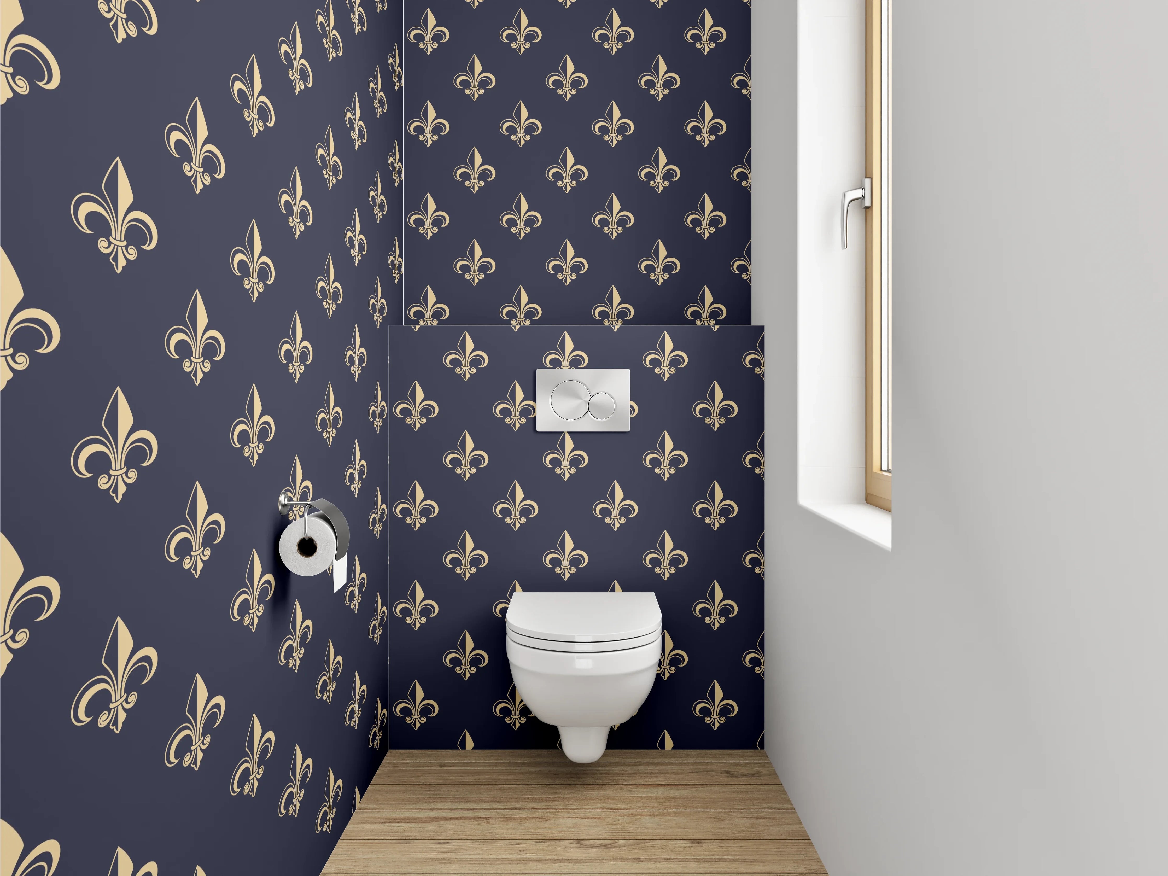 WC-Rückwand - Fleur-de-Lis Muster Dunkelblau Gold