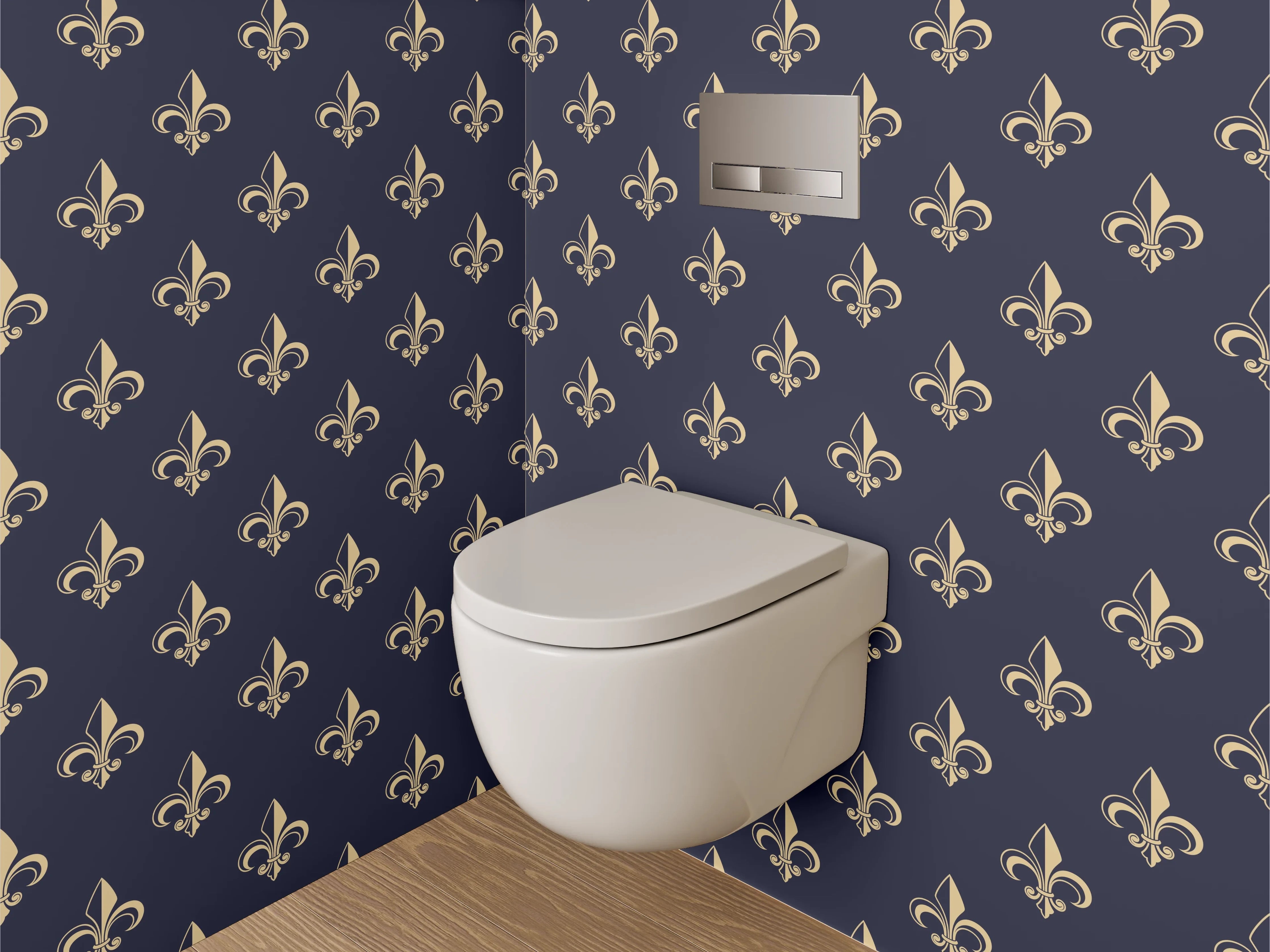 WC-Rückwand - Fleur-de-Lis Muster Dunkelblau Gold