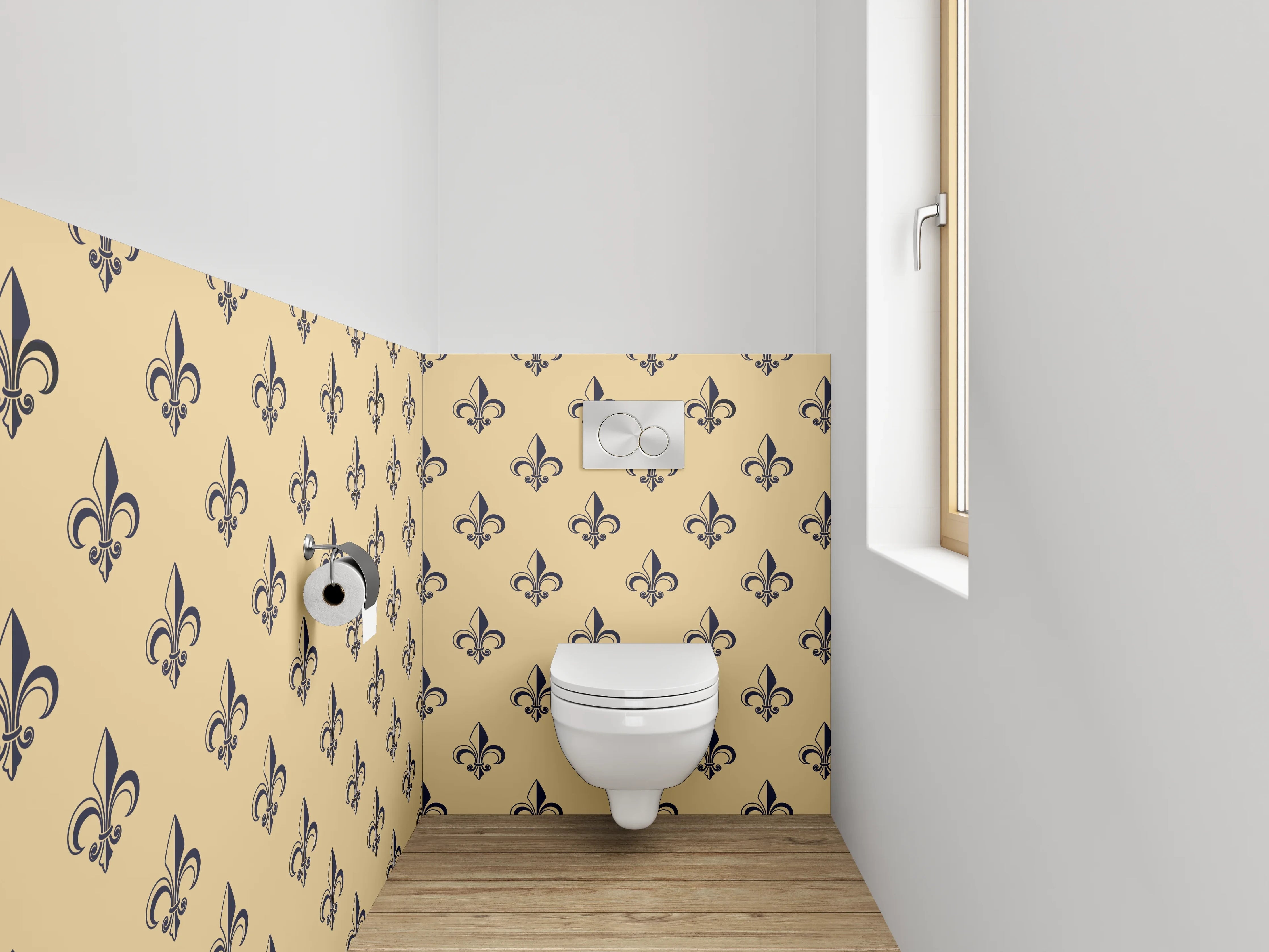 WC-Rückwand - Fleur-de-Lis Muster beige schwarz