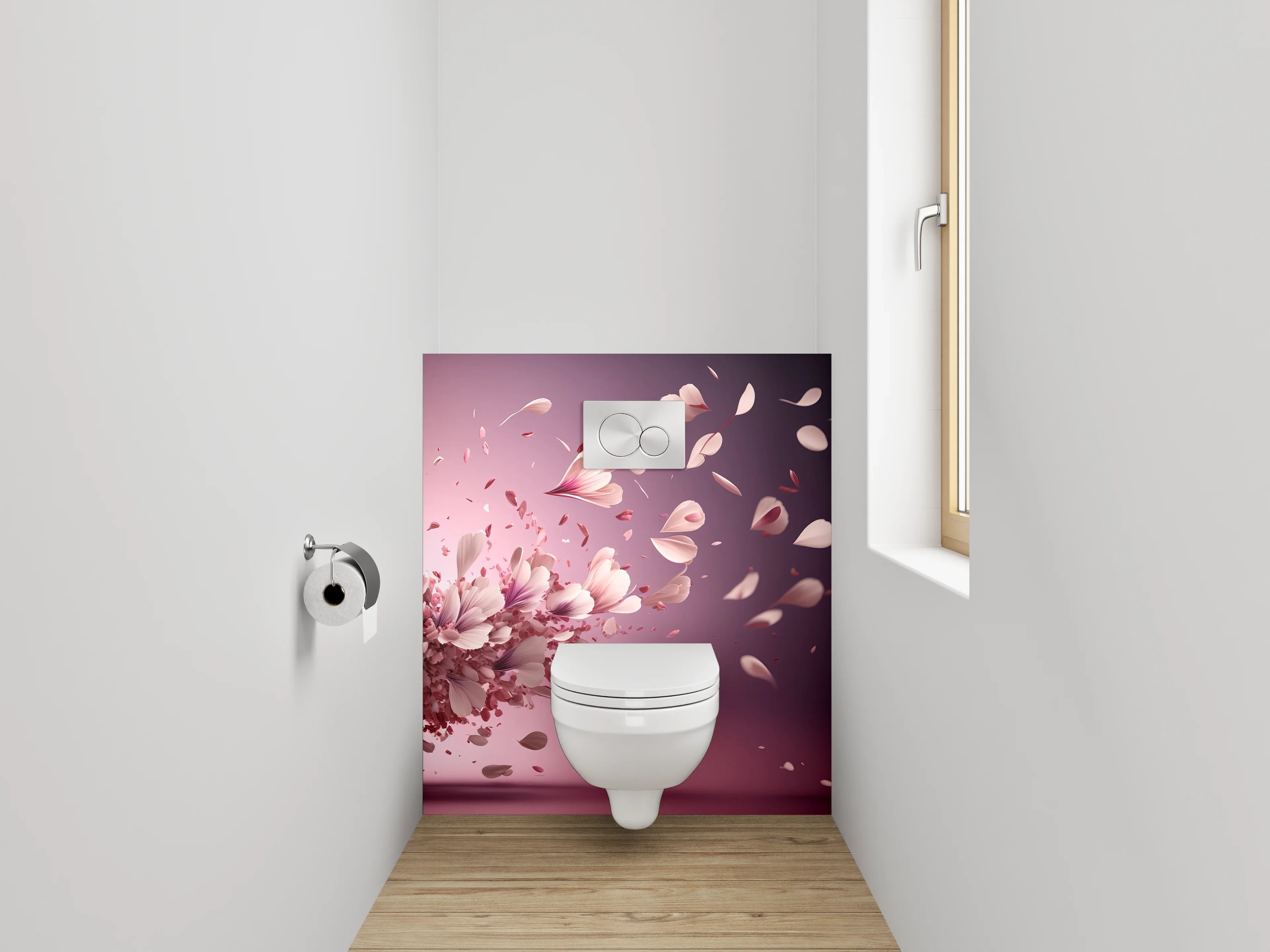 WC-Rückwand - Fliegende rosa Blütenblätter Kunst