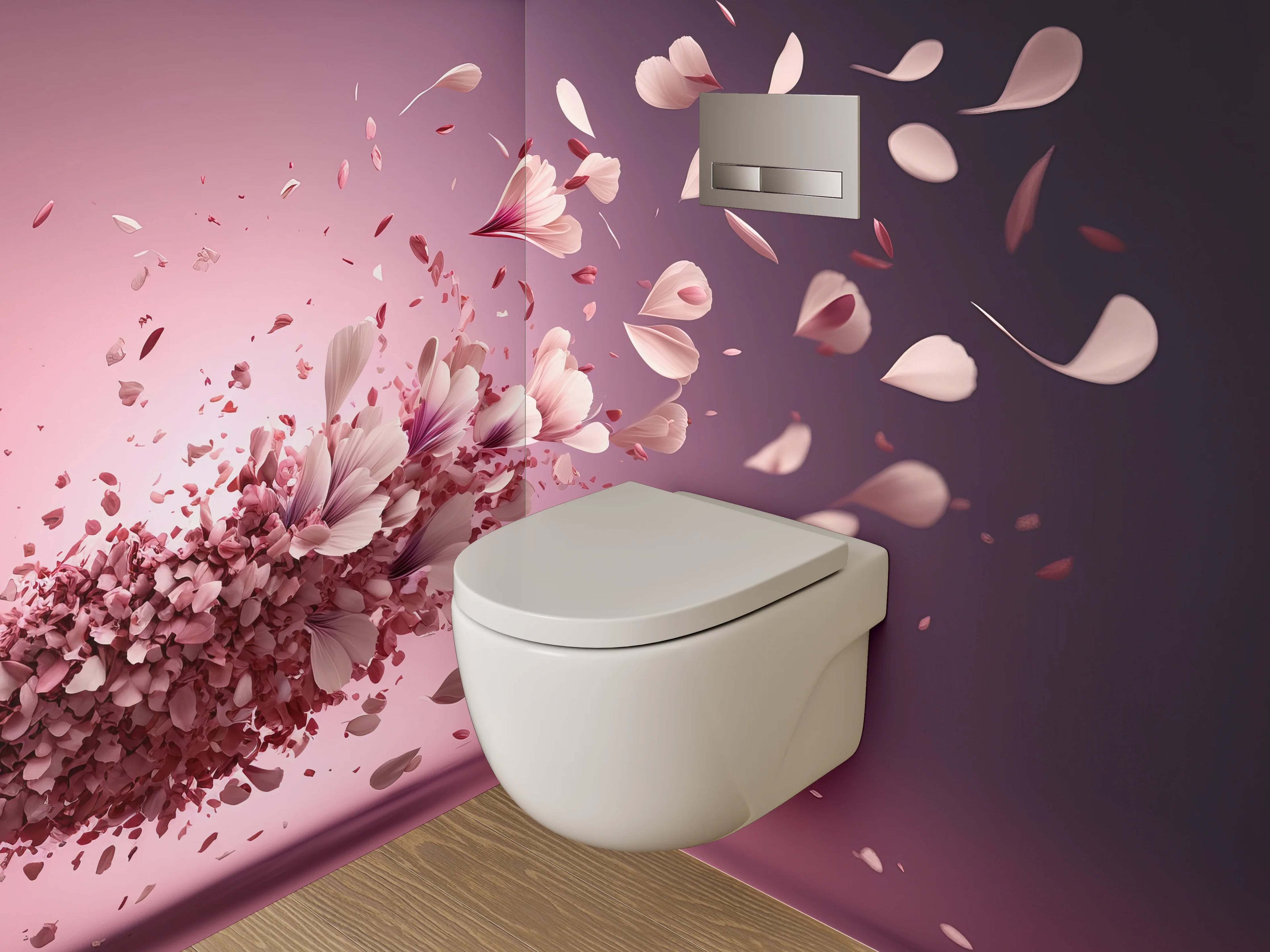 WC-Rückwand - Fliegende rosa Blütenblätter Kunst