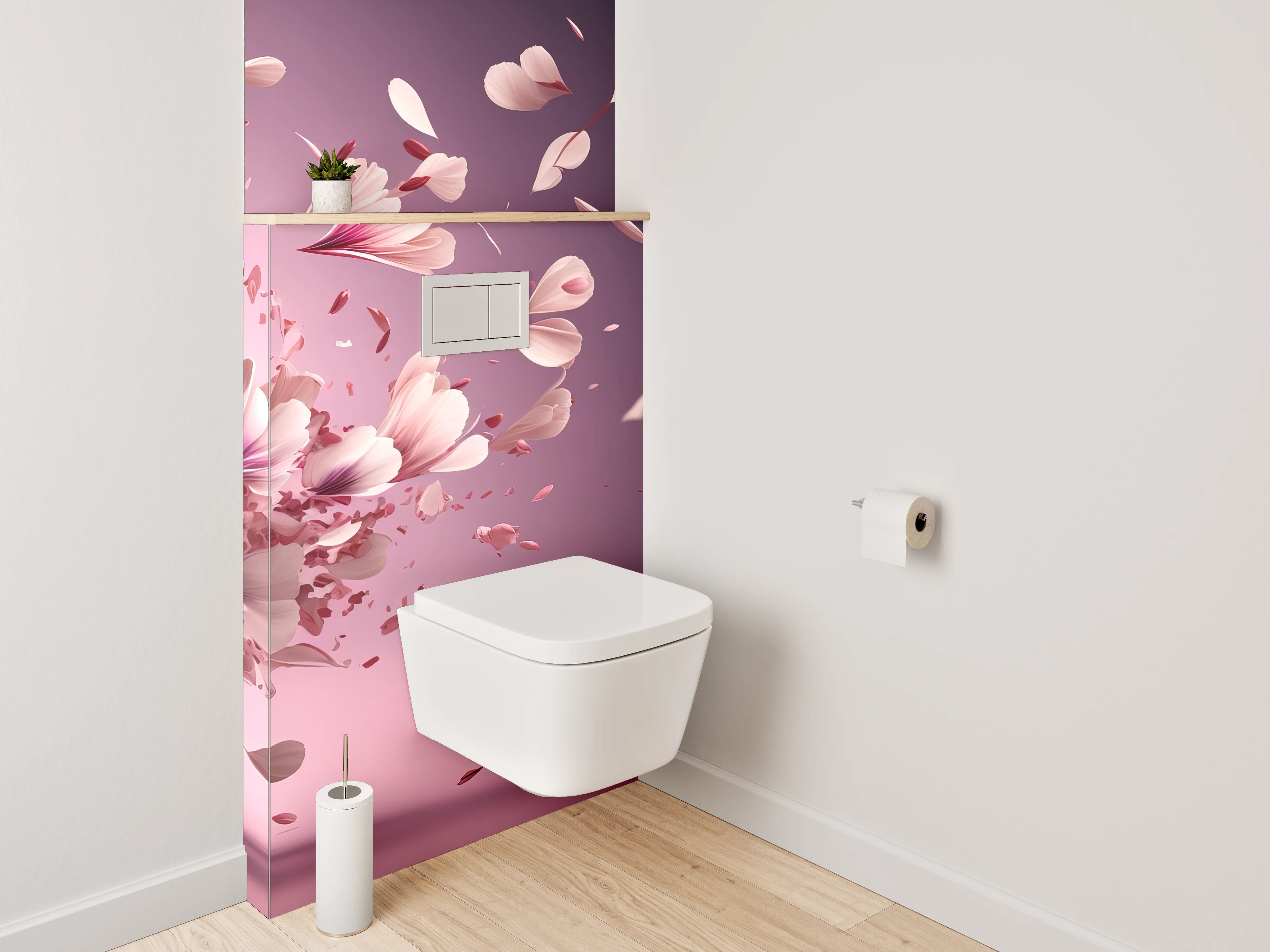WC-Rückwand - Fliegende rosa Blütenblätter Kunst