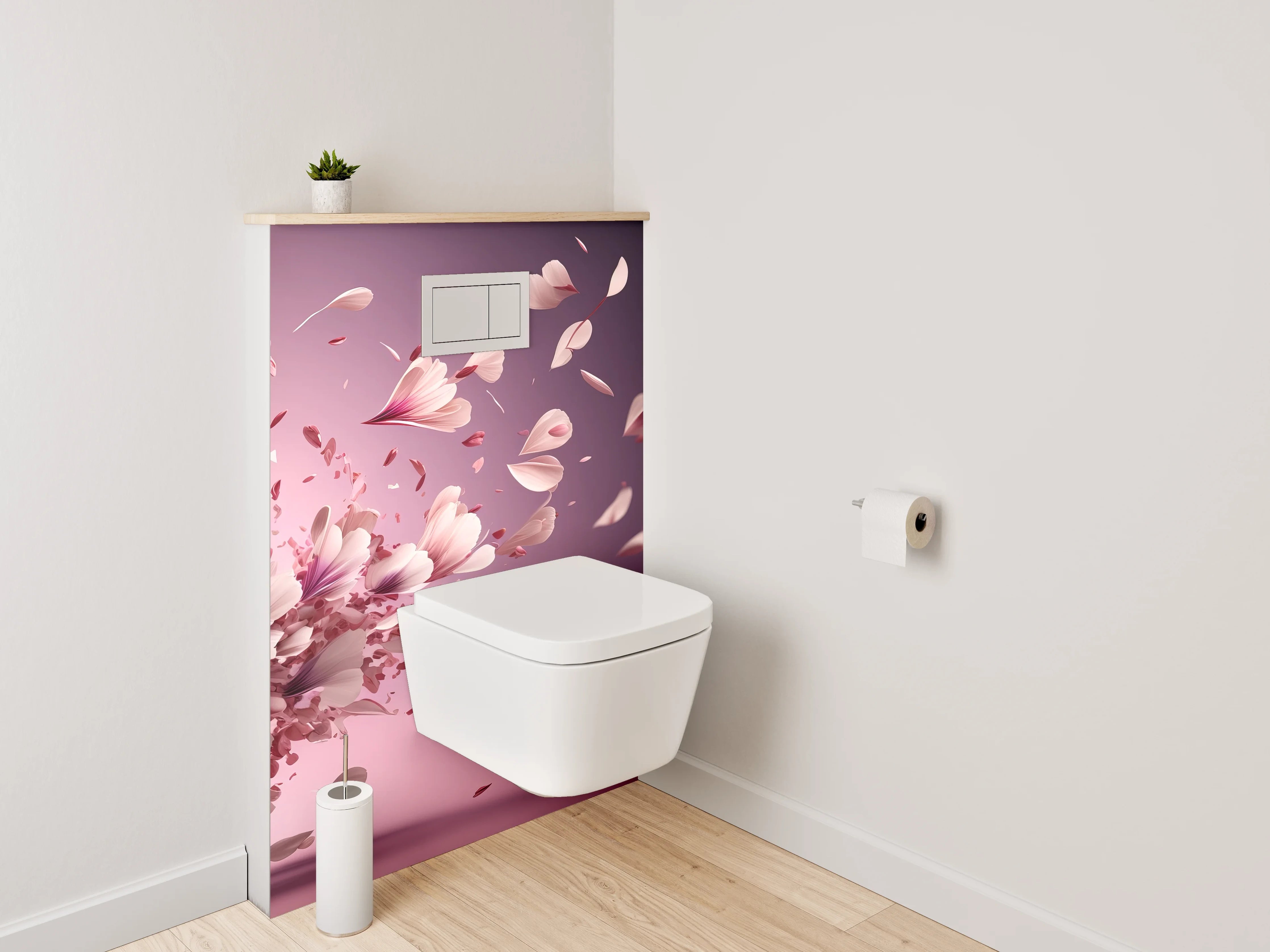 WC-Rückwand - Fliegende rosa Blütenblätter Kunst
