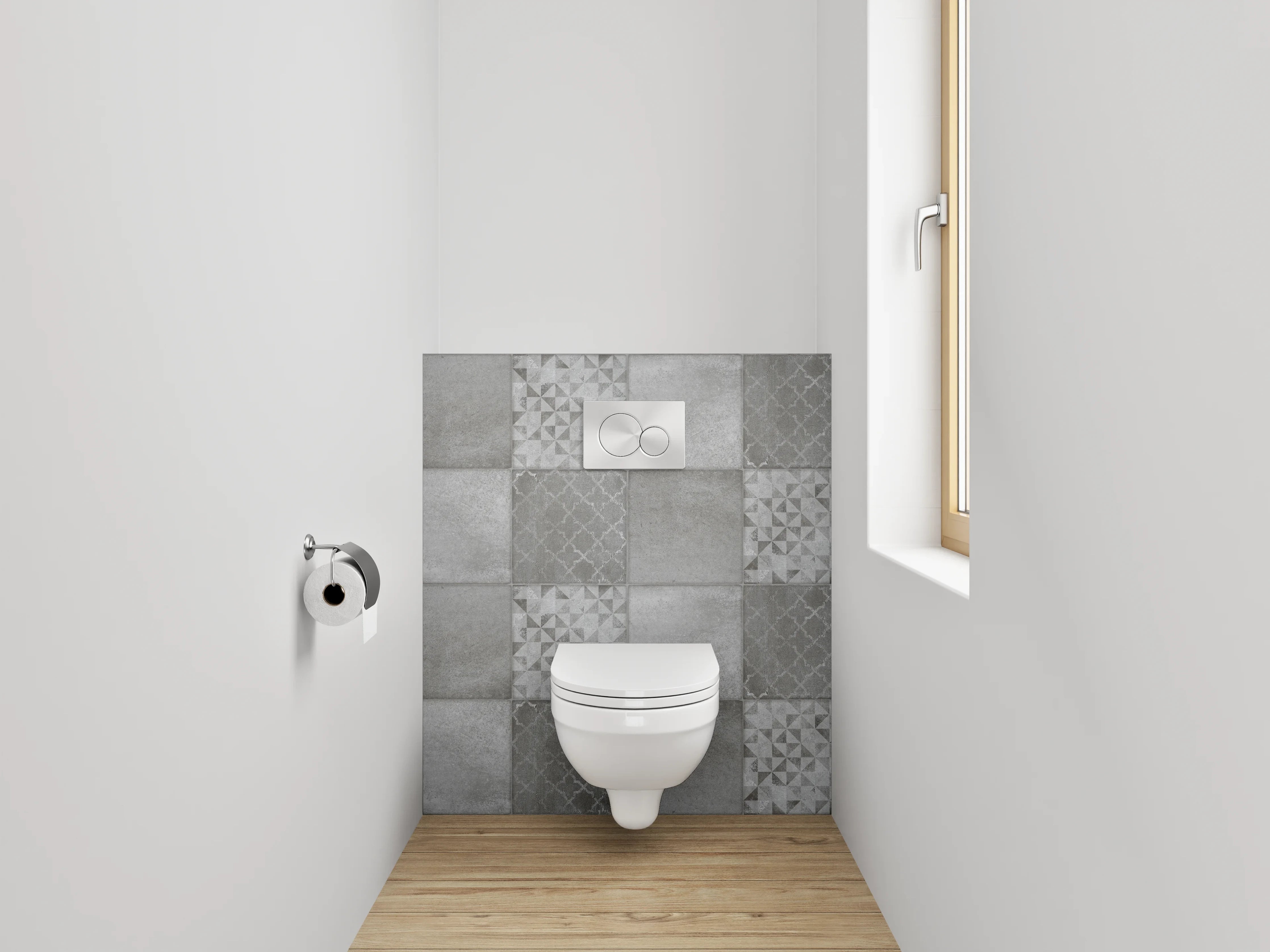 WC-Rückwand - Fliesenmuster Grau Weiß Mosaik