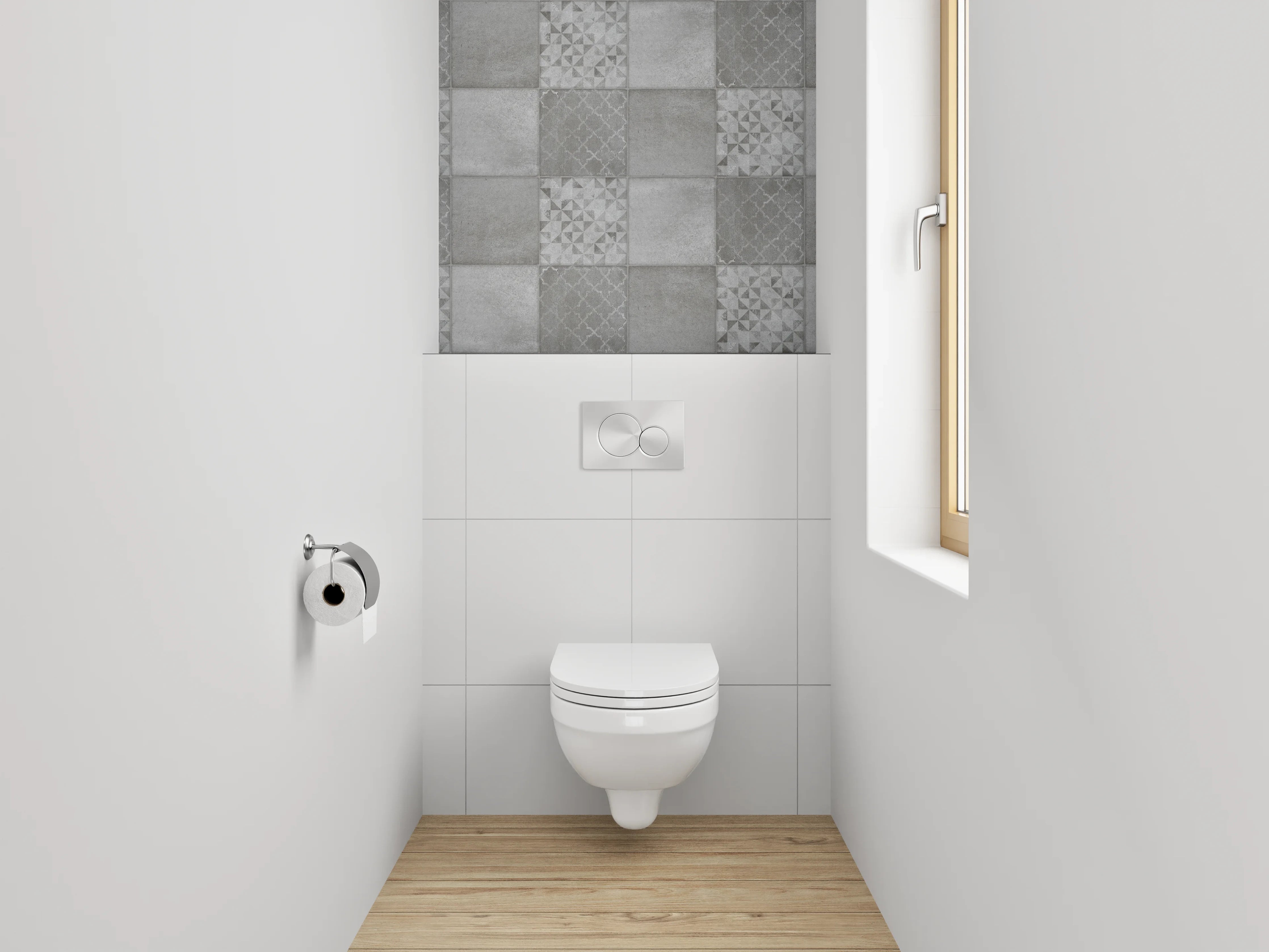 WC-Rückwand - Fliesenmuster Grau Weiß Mosaik
