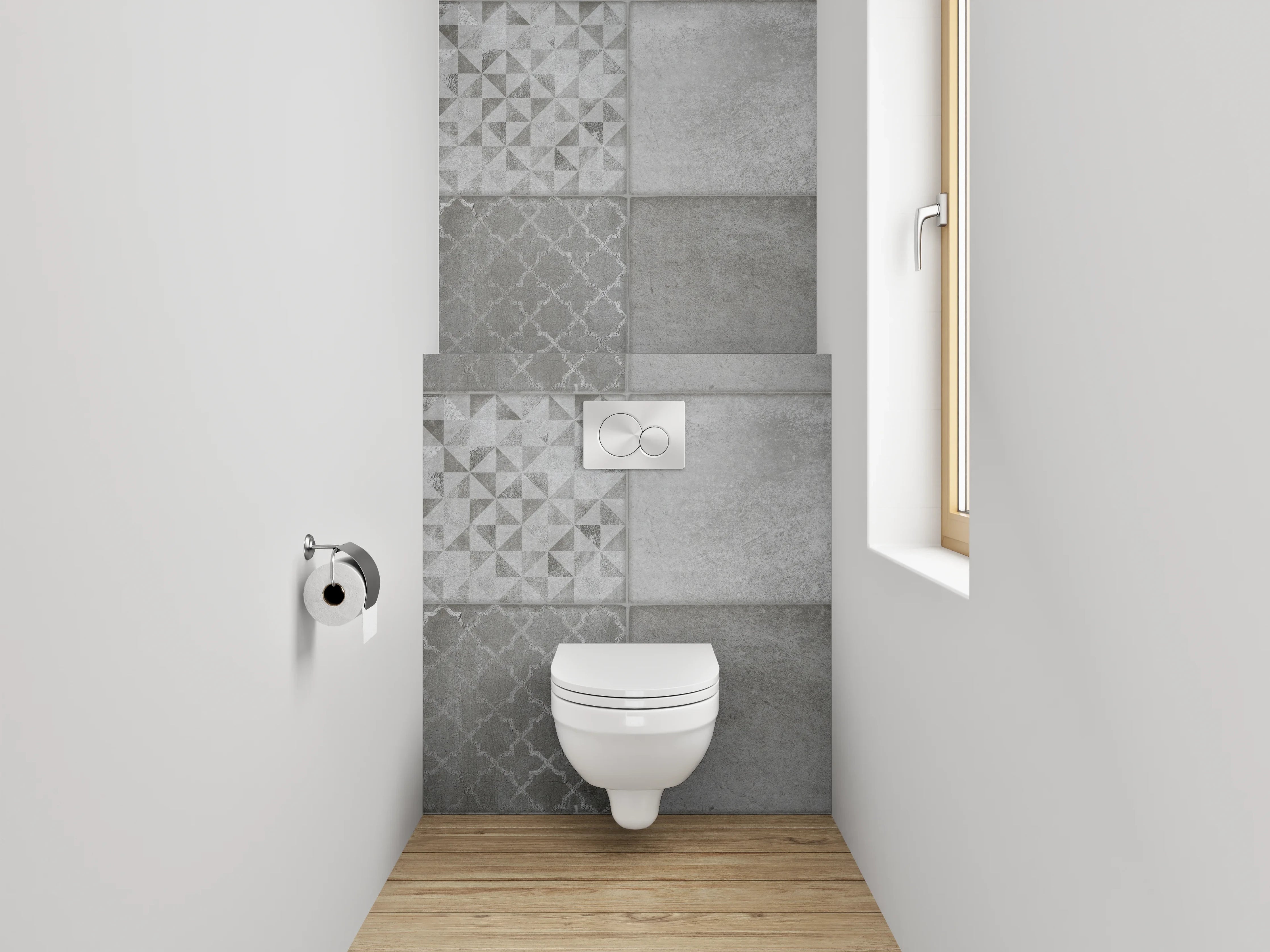 WC-Rückwand - Fliesenmuster Grau Weiß Mosaik
