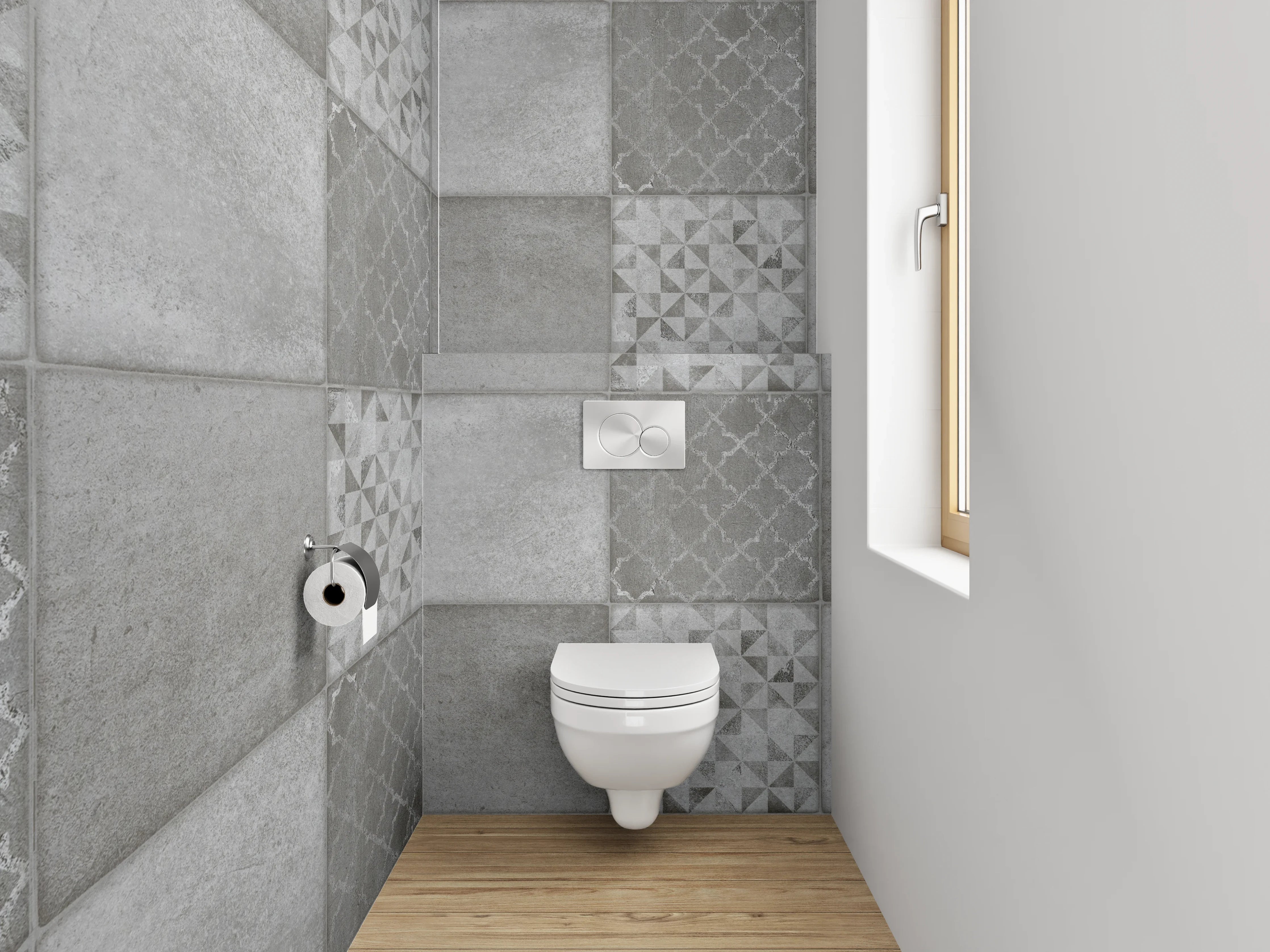 WC-Rückwand - Fliesenmuster Grau Weiß Mosaik