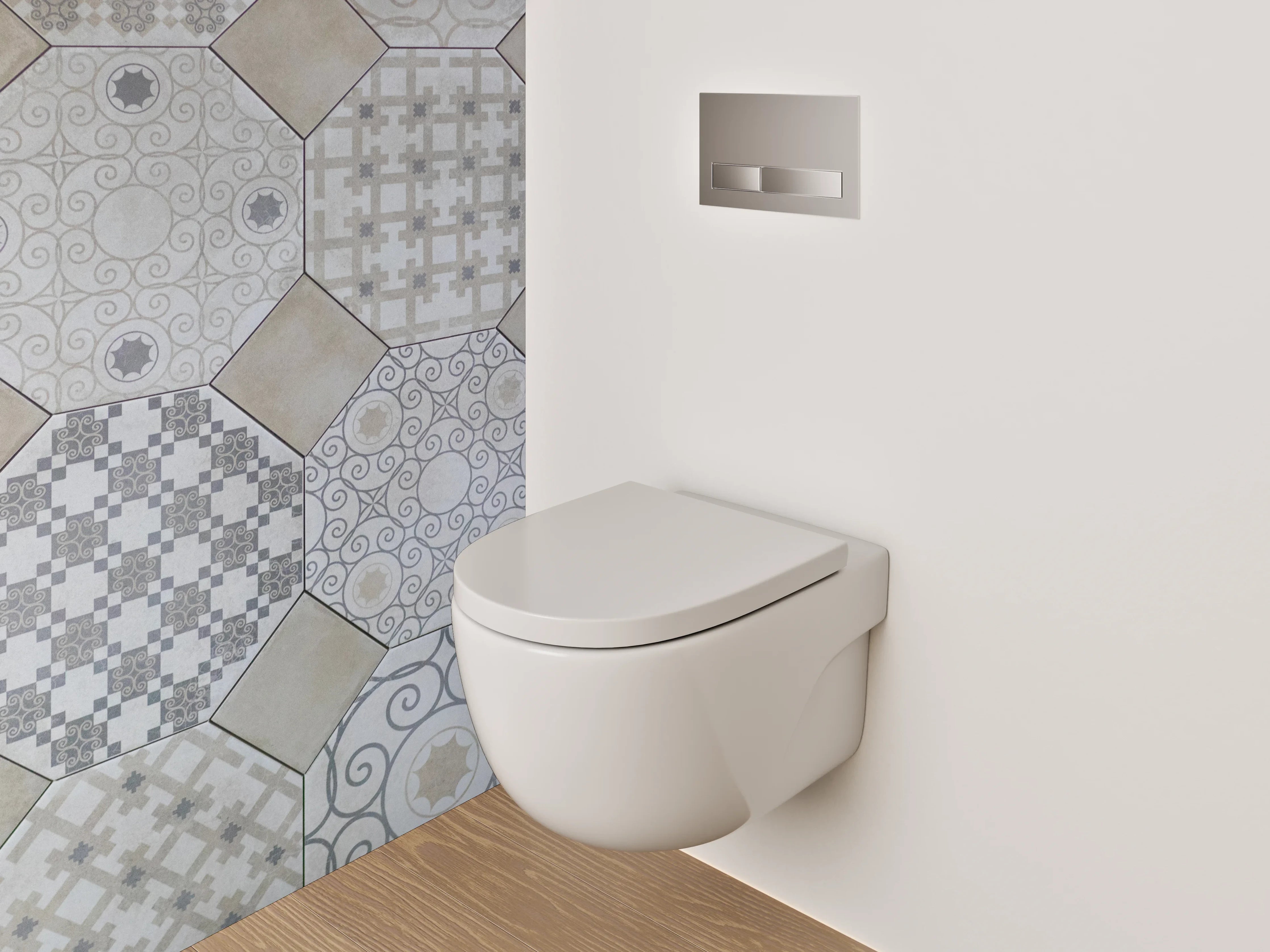 WC-Rückwand - Fliesenmuster Vintage Beige Grau Weiß