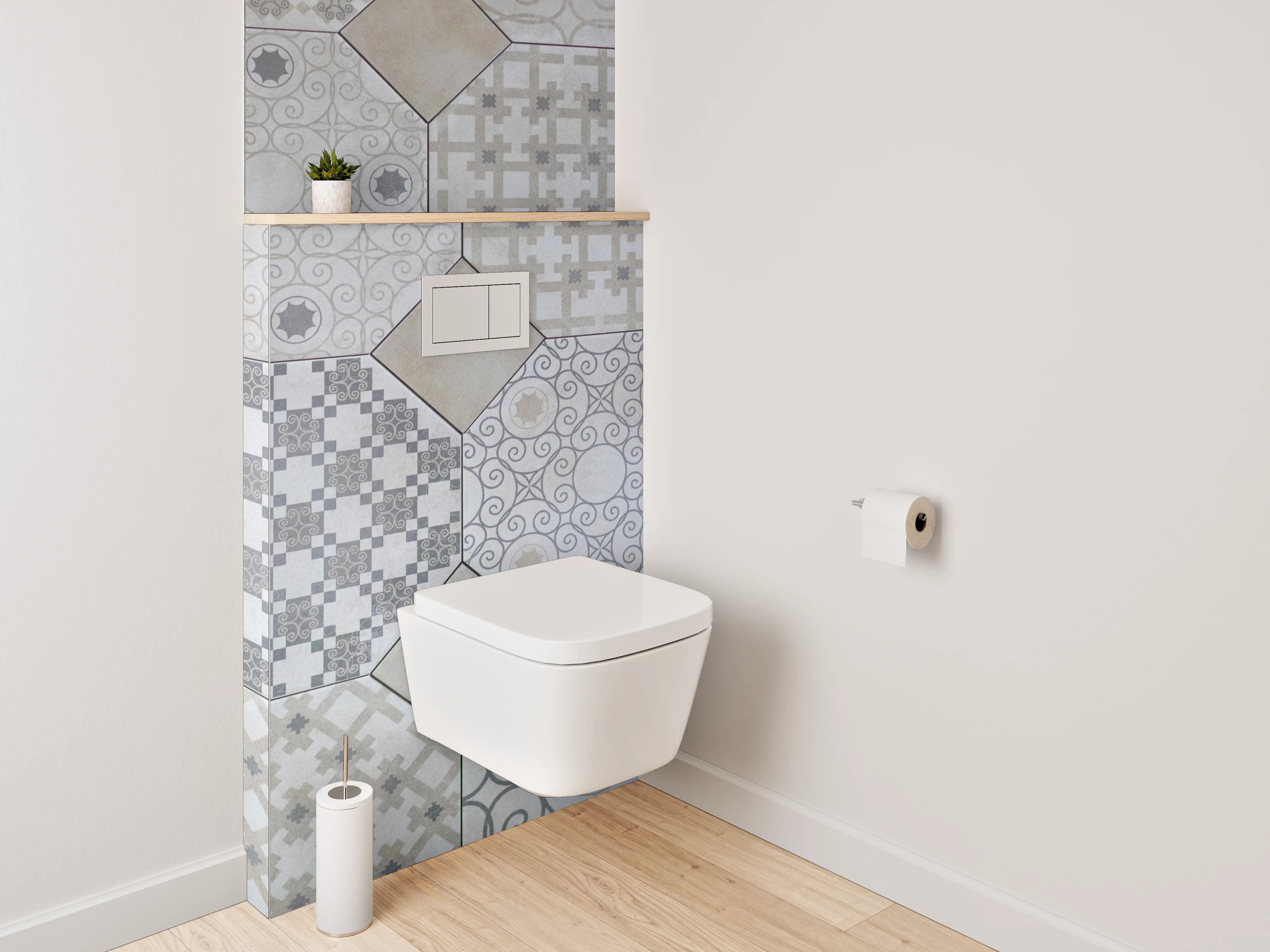WC-Rückwand - Fliesenmuster Vintage Beige Grau Weiß