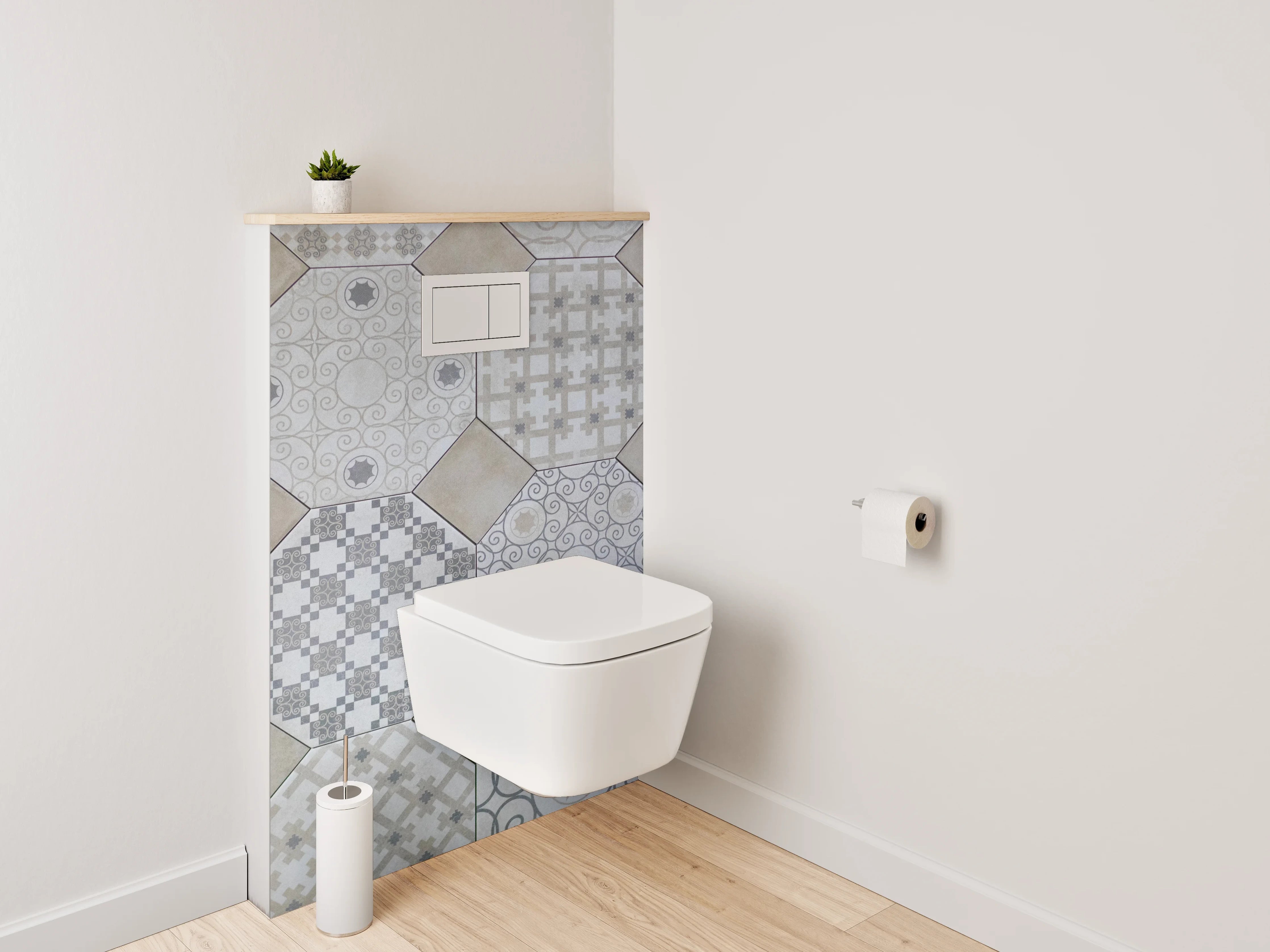 WC-Rückwand - Fliesenmuster Vintage Beige Grau Weiß