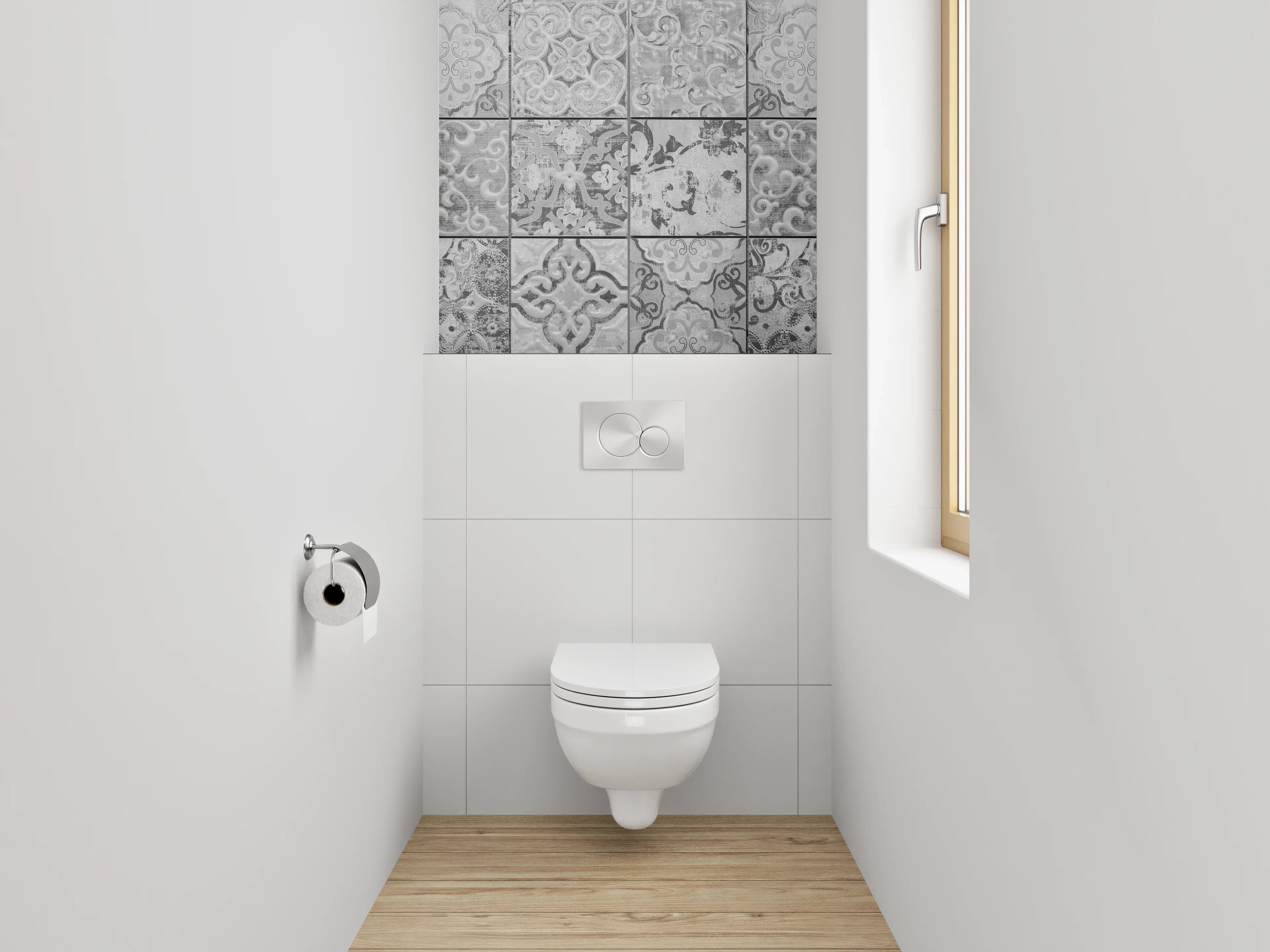 WC-Rückwand - Fliesenmuster in Schwarz-Weiß-Optik