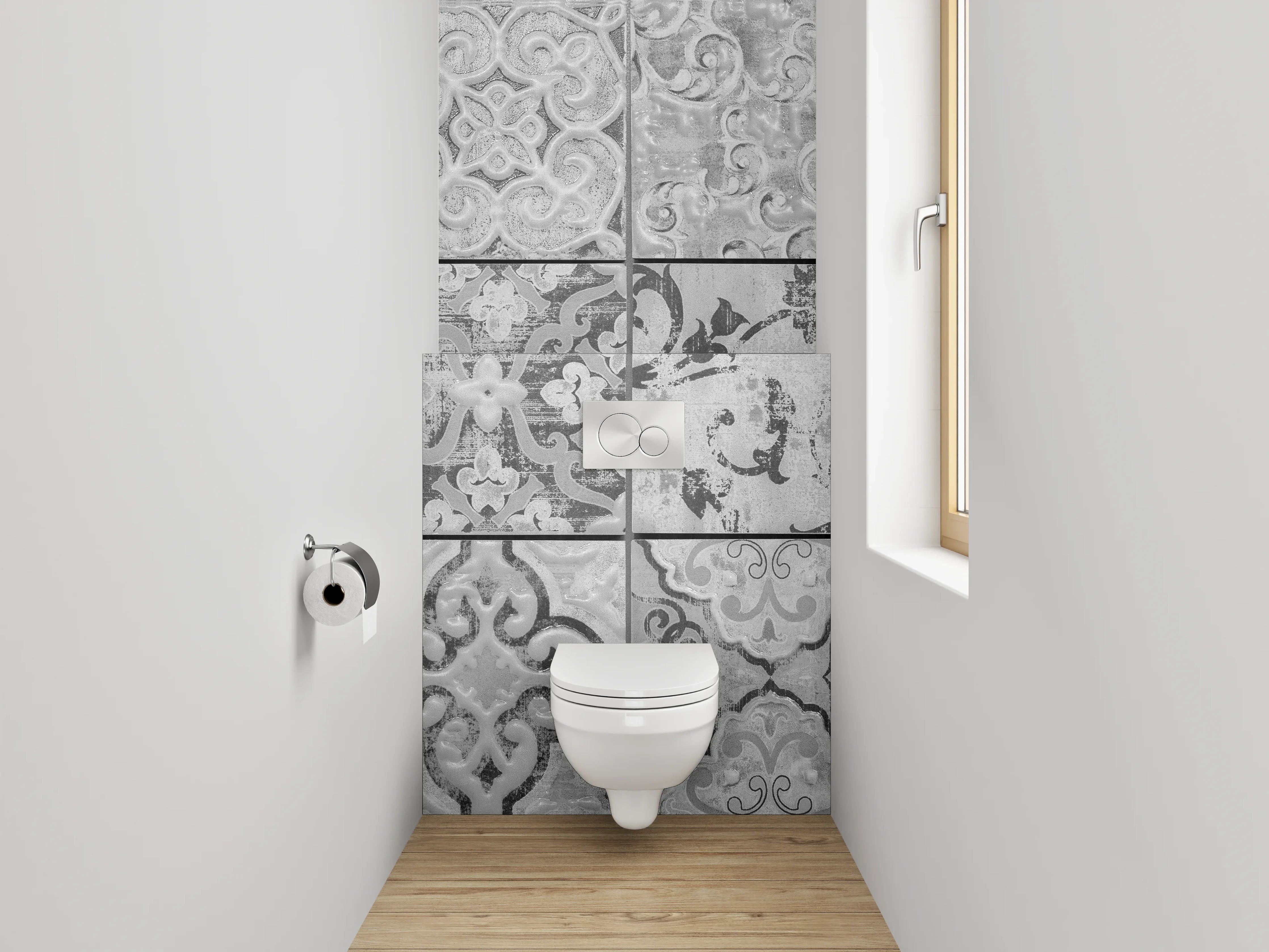 WC-Rückwand - Fliesenmuster in Schwarz-Weiß-Optik