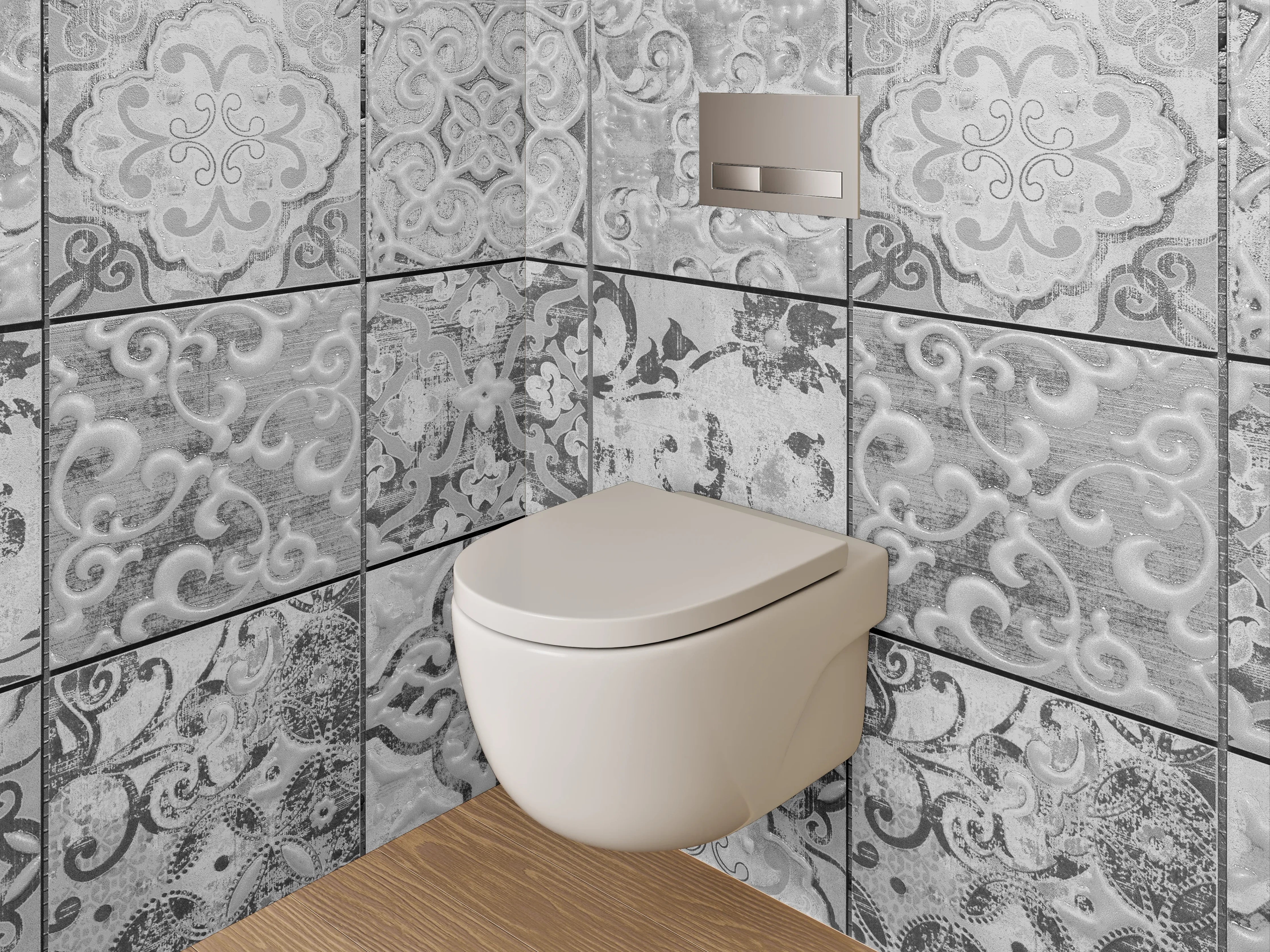 WC-Rückwand - Fliesenmuster in Schwarz-Weiß-Optik
