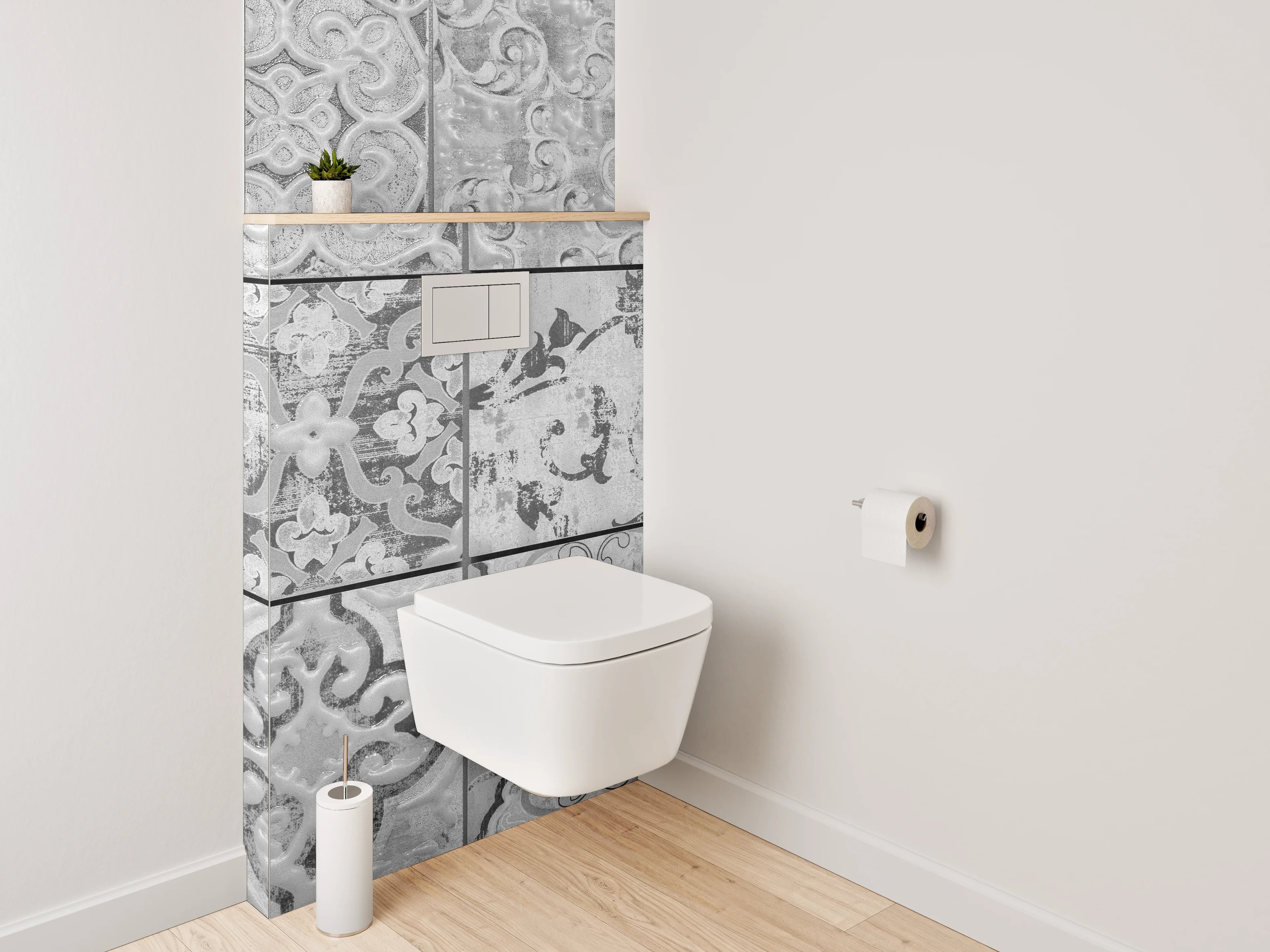 WC-Rückwand - Fliesenmuster in Schwarz-Weiß-Optik
