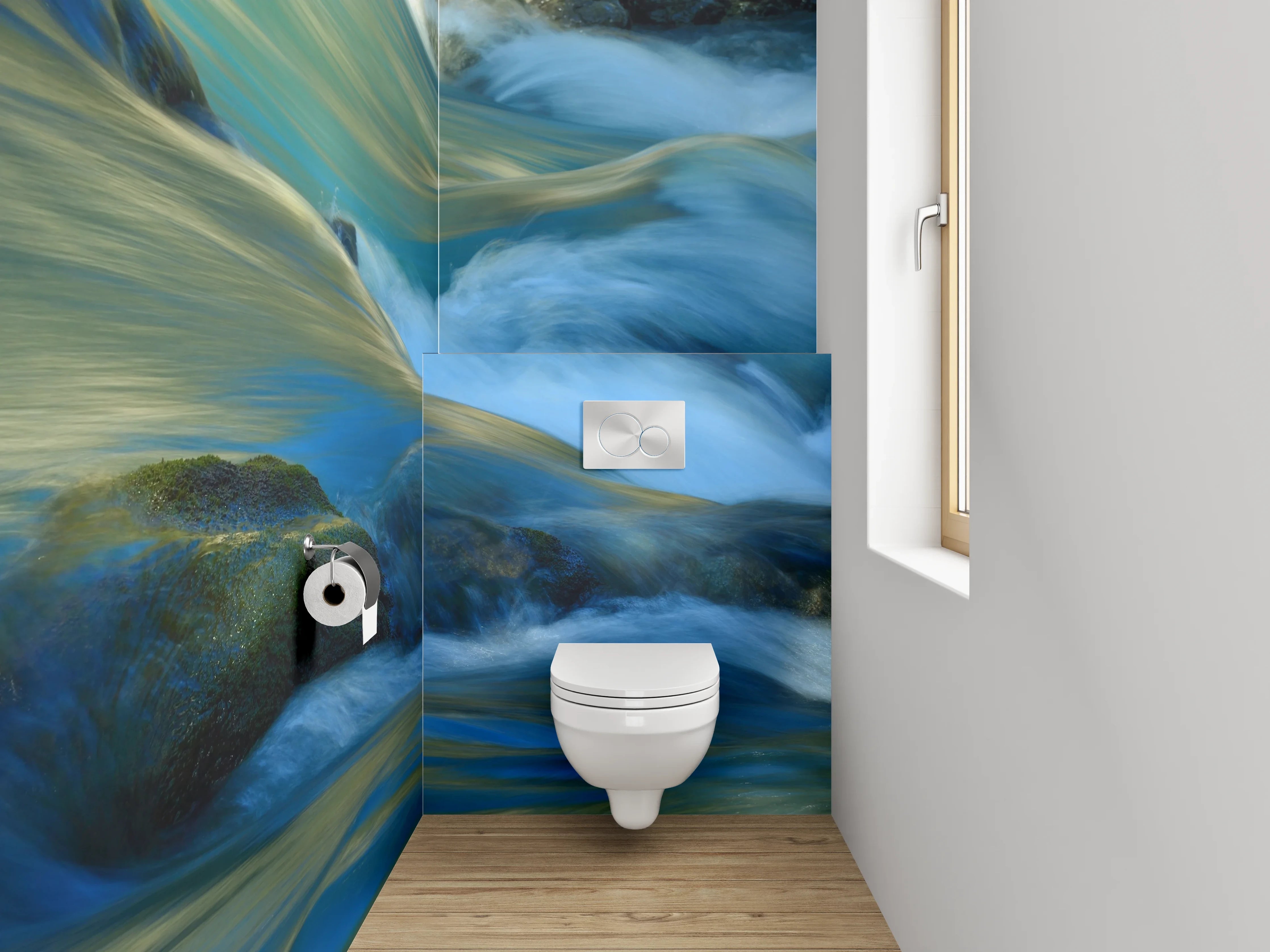 WC-Rückwand - Fließendes Wasser Naturmotiv fürs Bad