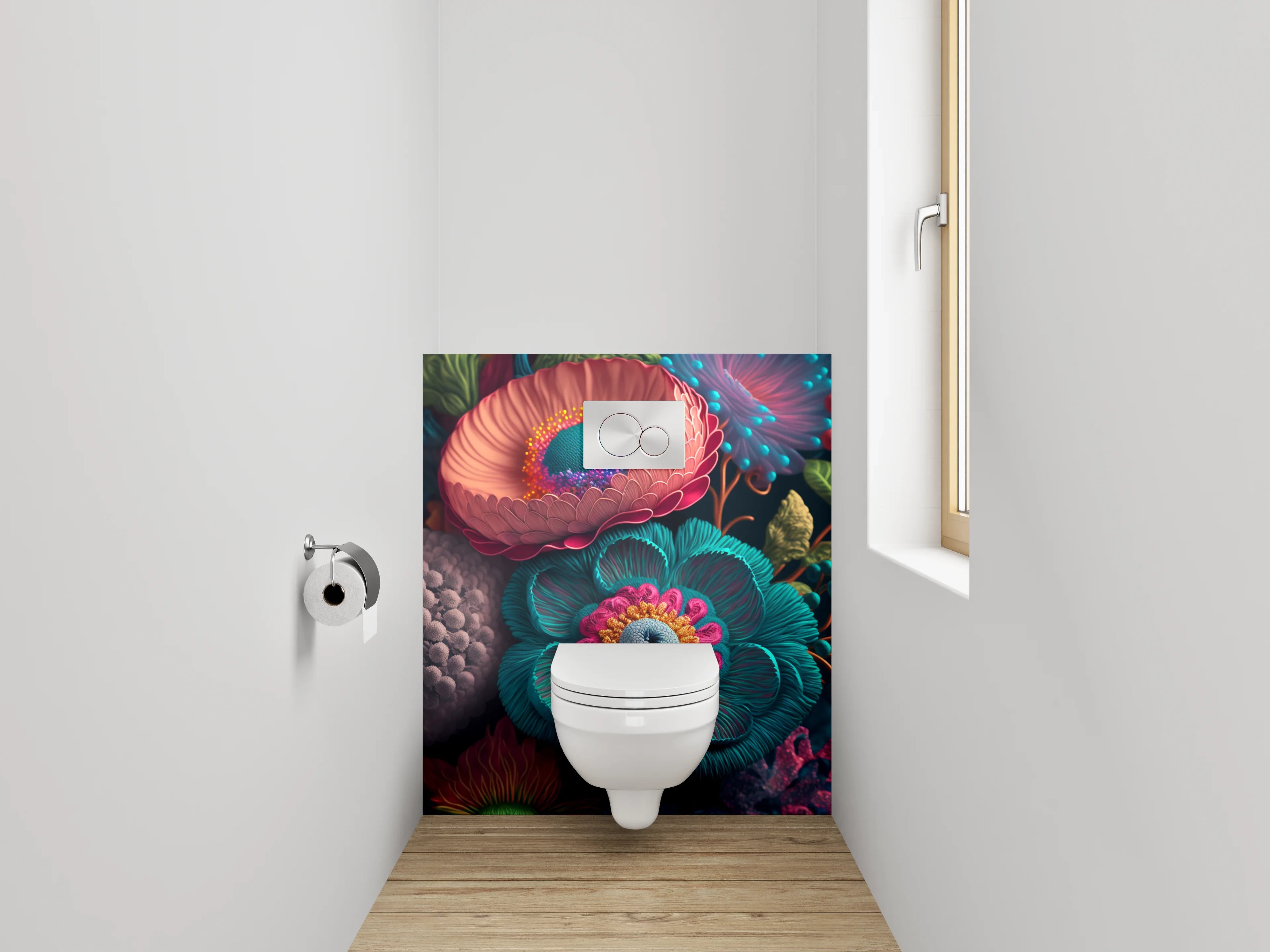WC-Rückwand - Florale 3D-Kunst in lebendigen Farben