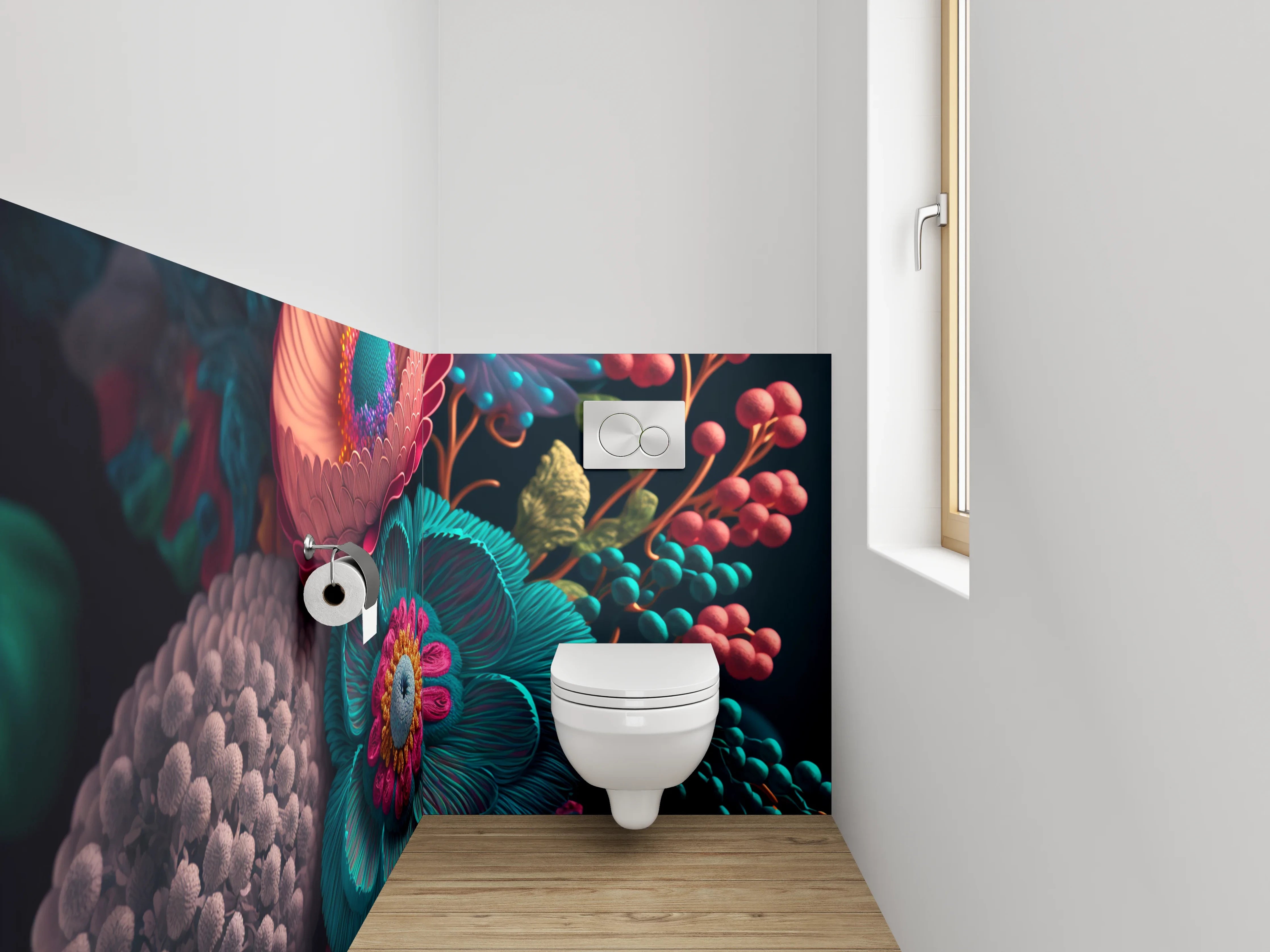 WC-Rückwand - Florale 3D-Kunst in lebendigen Farben