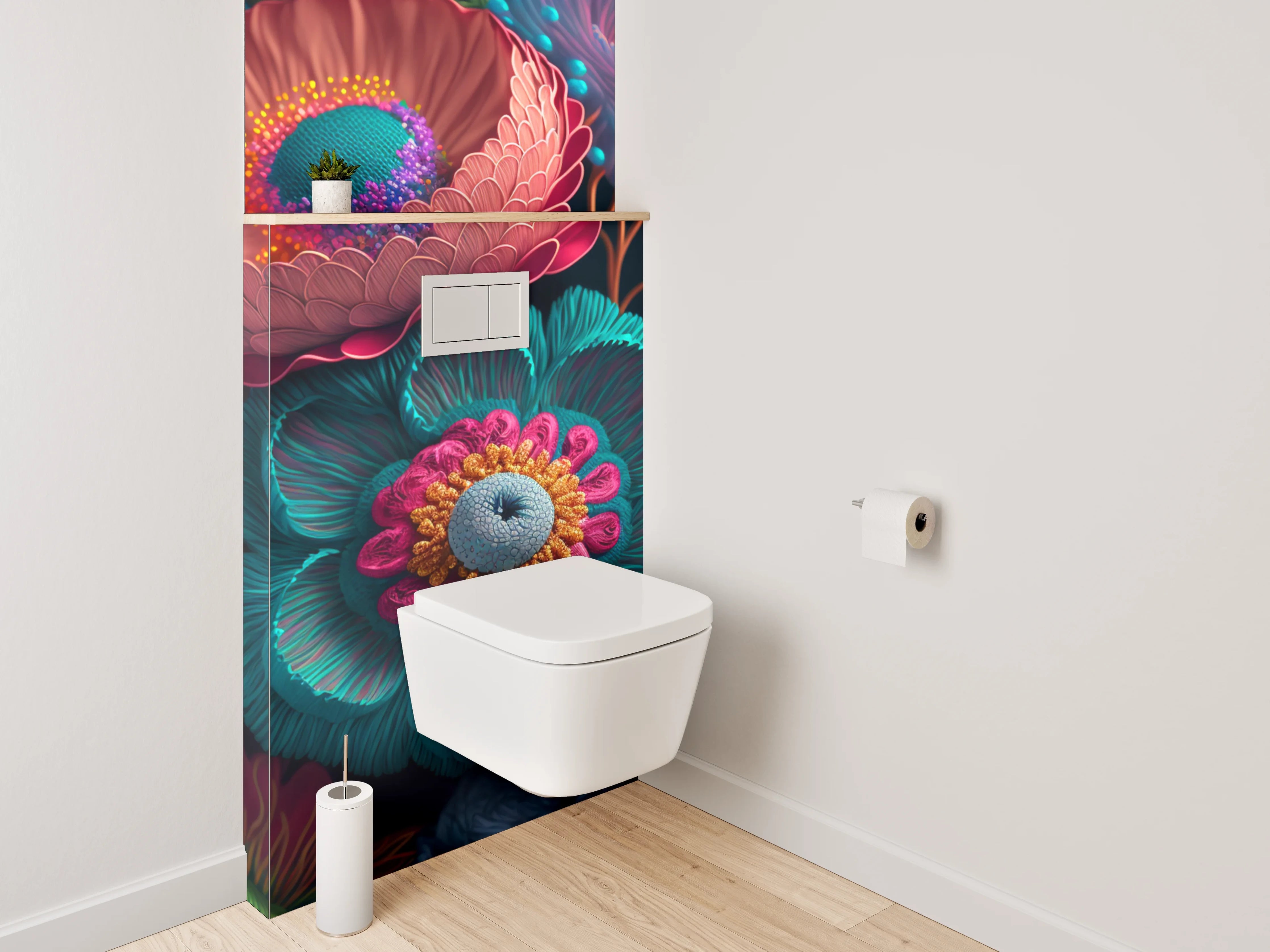 WC-Rückwand - Florale 3D-Kunst in lebendigen Farben