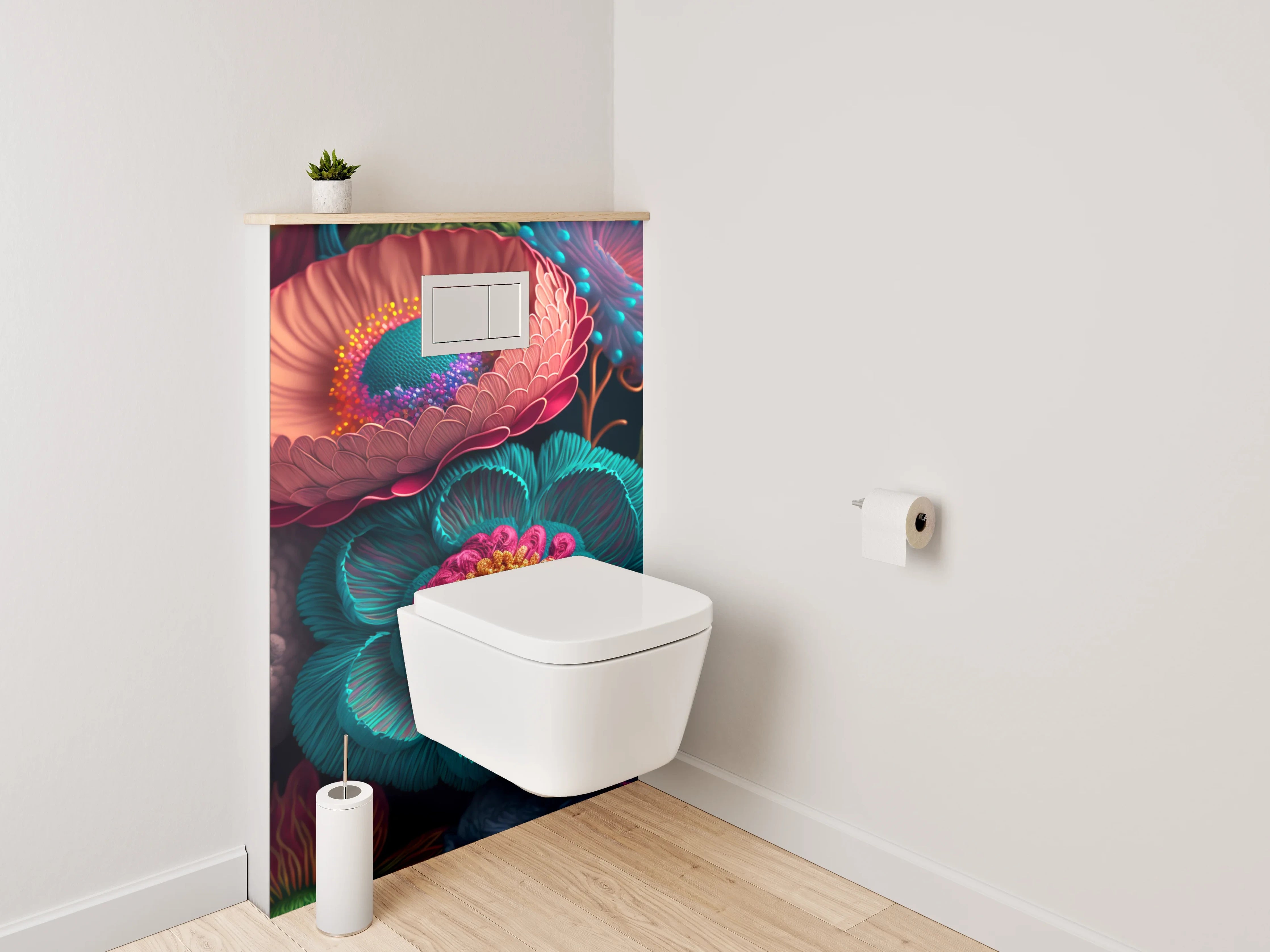 WC-Rückwand - Florale 3D-Kunst in lebendigen Farben