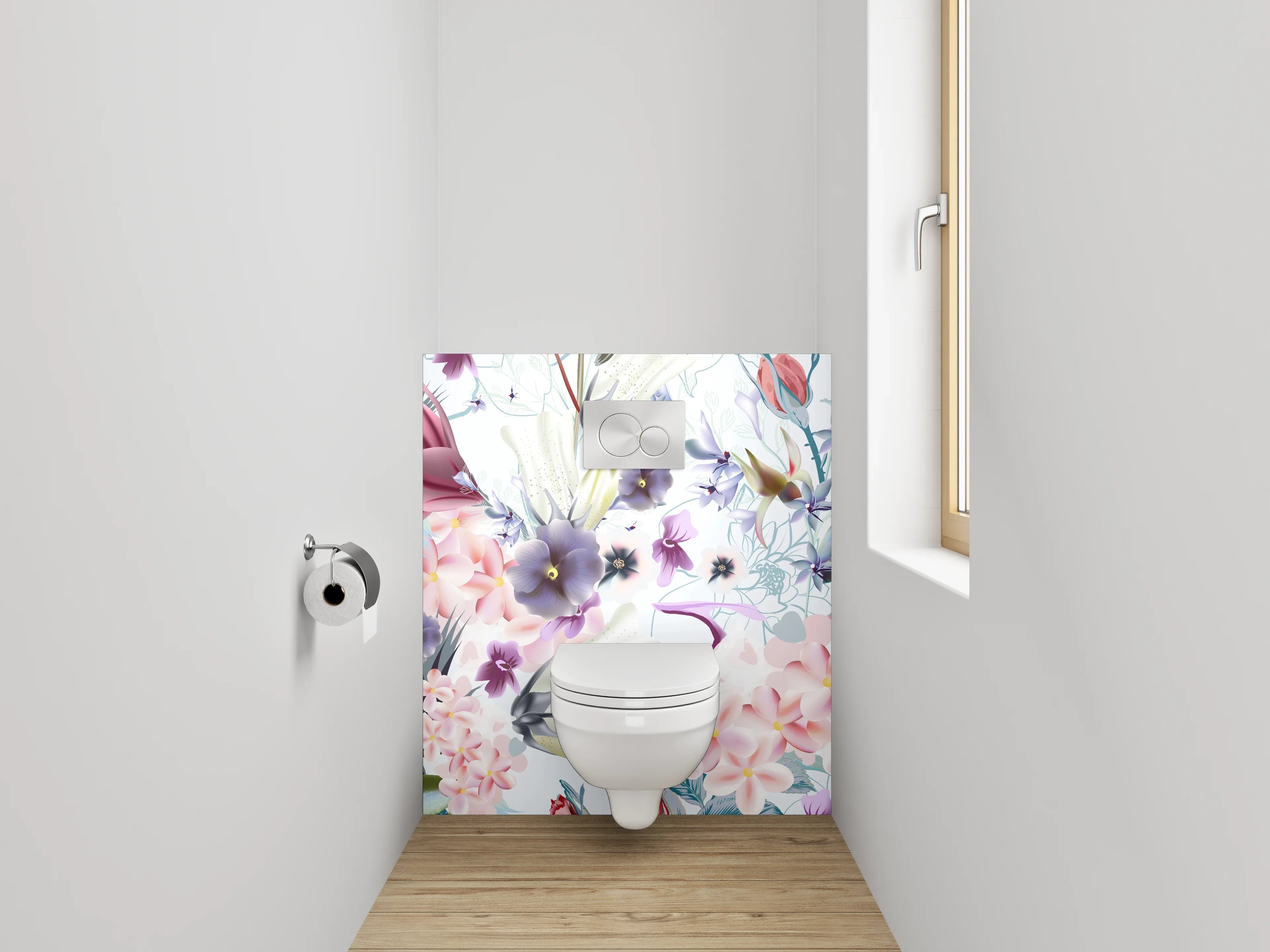 WC-Rückwand - Florale Aquarell-Illustration Pastell