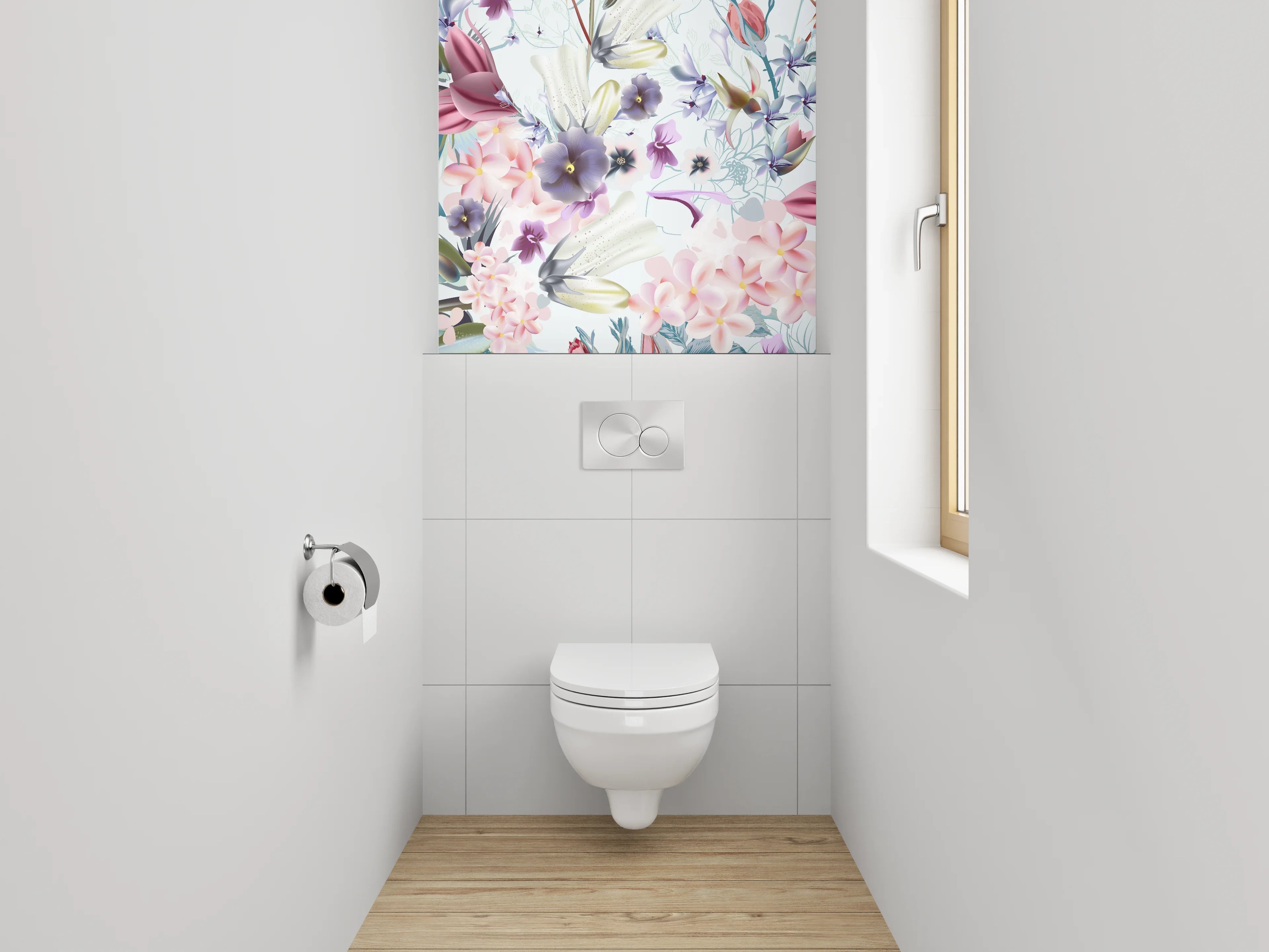 WC-Rückwand - Florale Aquarell-Illustration Pastell