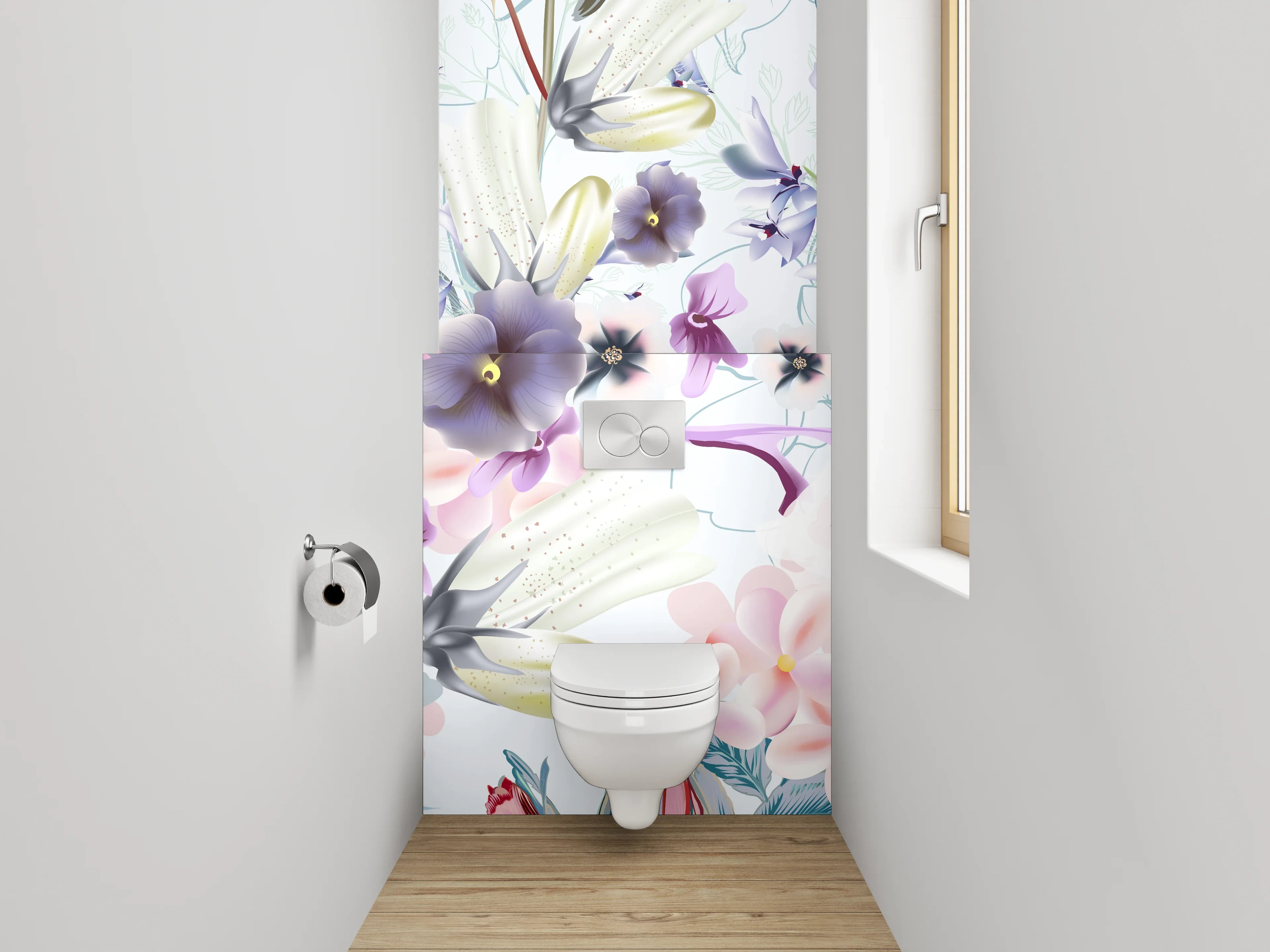 WC-Rückwand - Florale Aquarell-Illustration Pastell