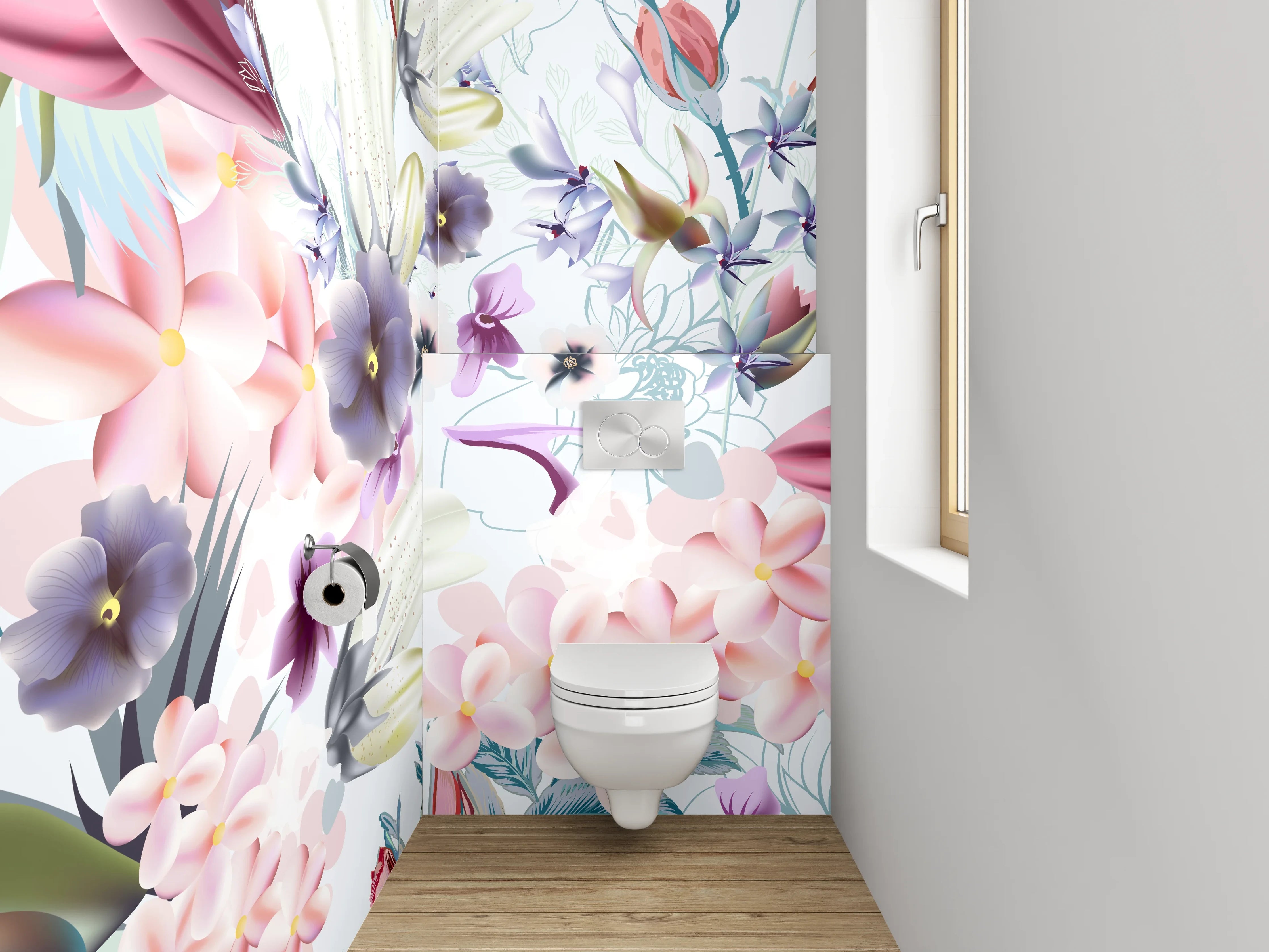 WC-Rückwand - Florale Aquarell-Illustration Pastell