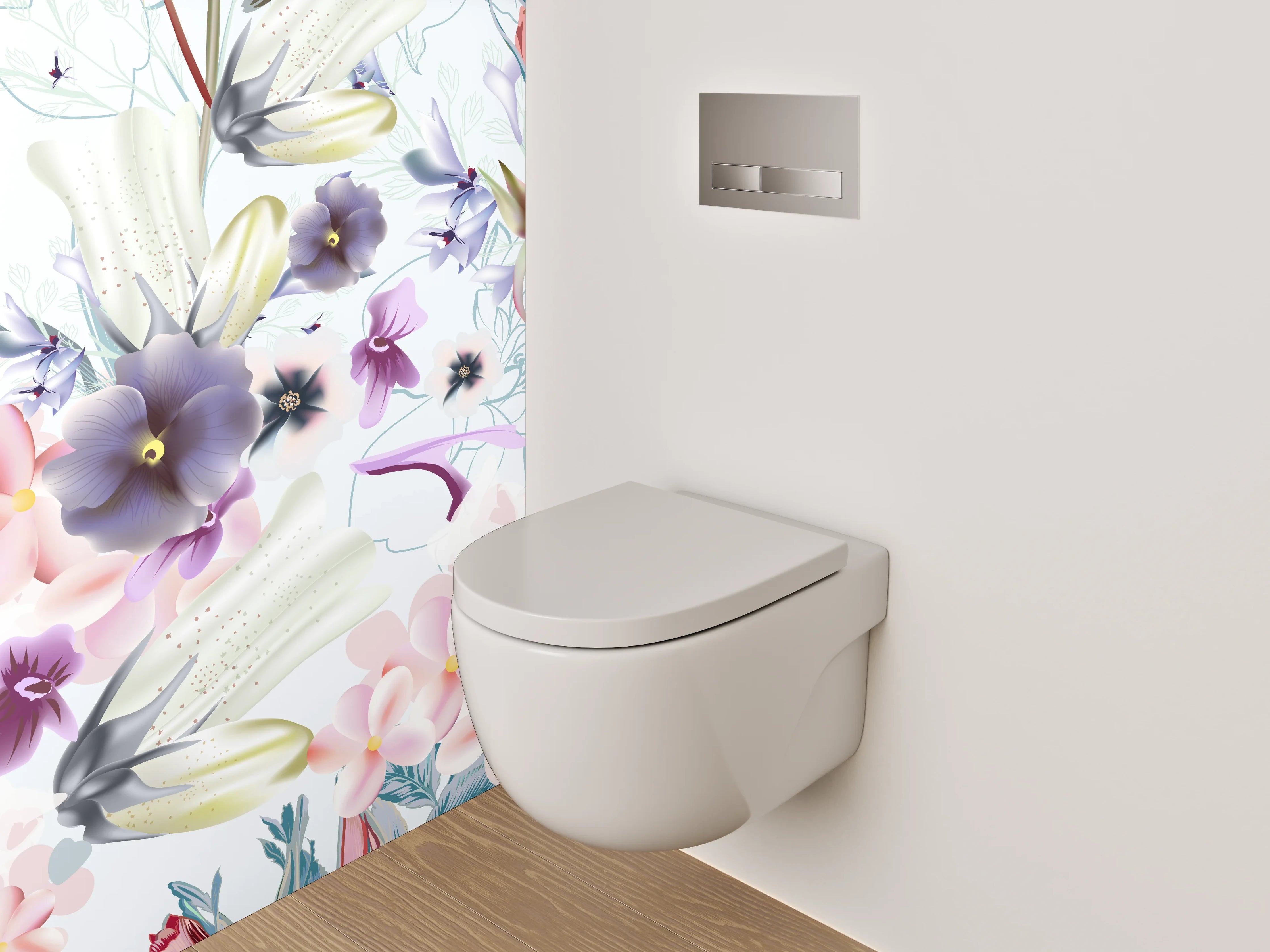 WC-Rückwand - Florale Aquarell-Illustration Pastell