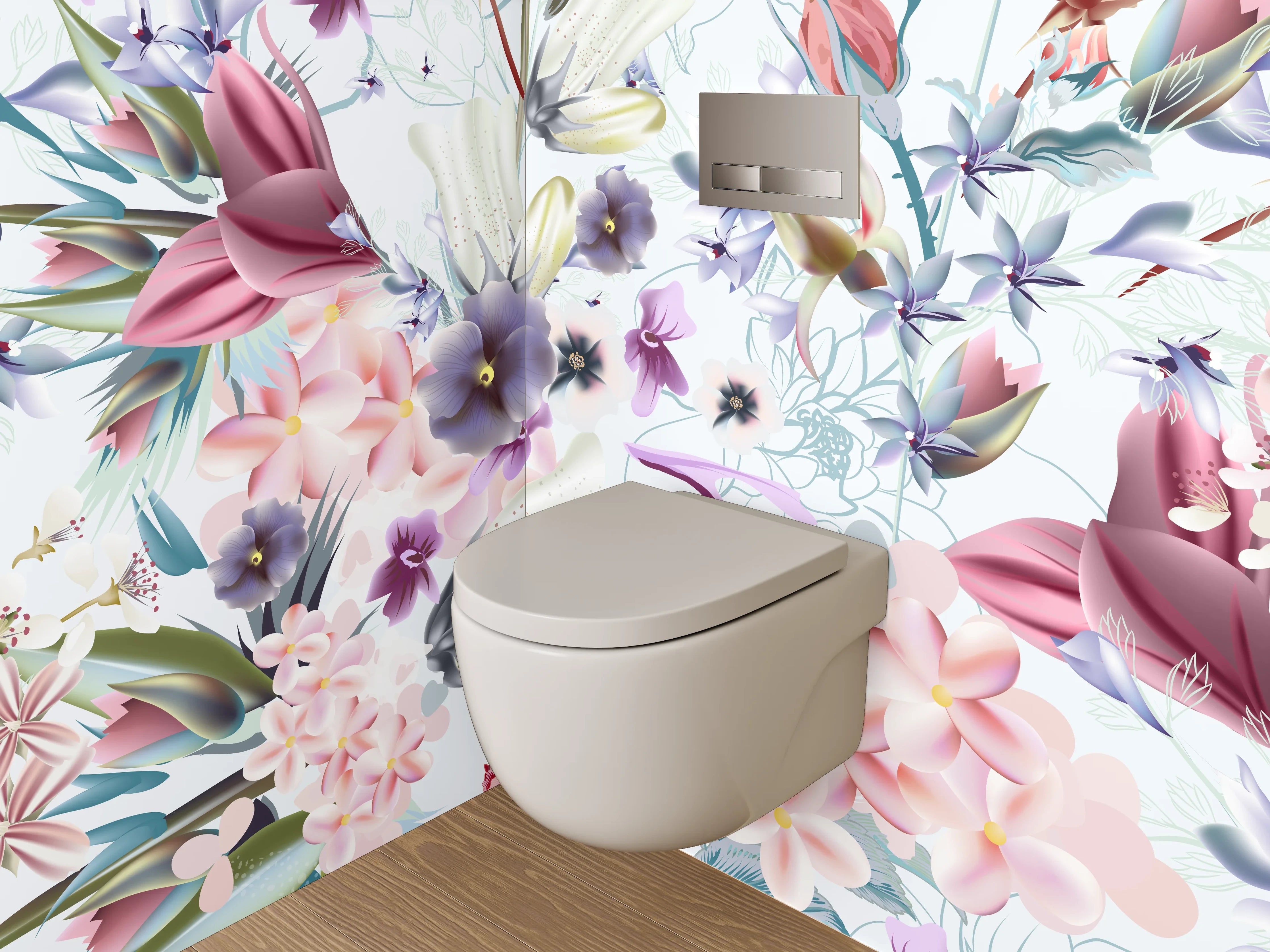 WC-Rückwand - Florale Aquarell-Illustration Pastell