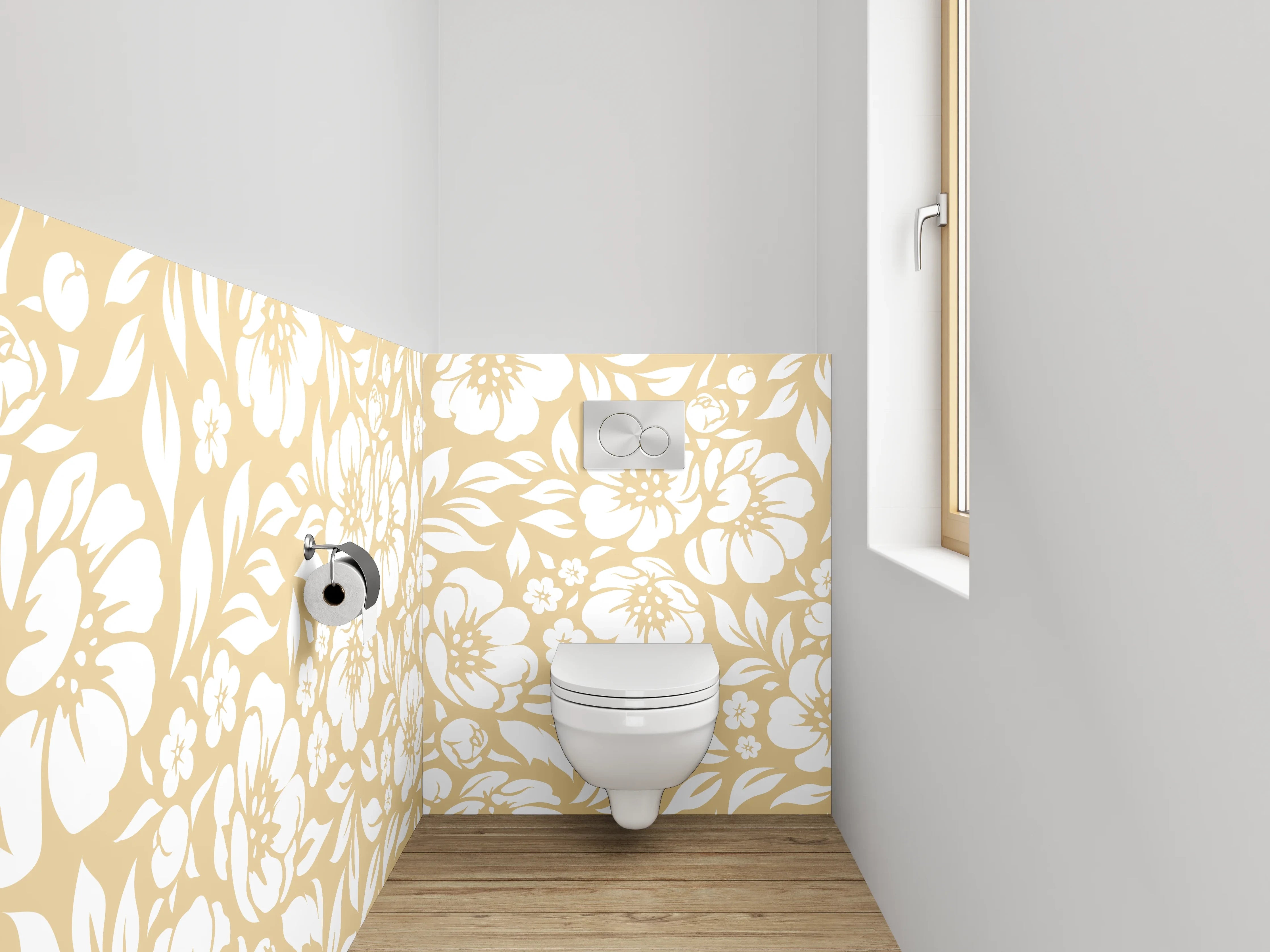 WC-Rückwand - Florale Eleganz in Beige und Grau