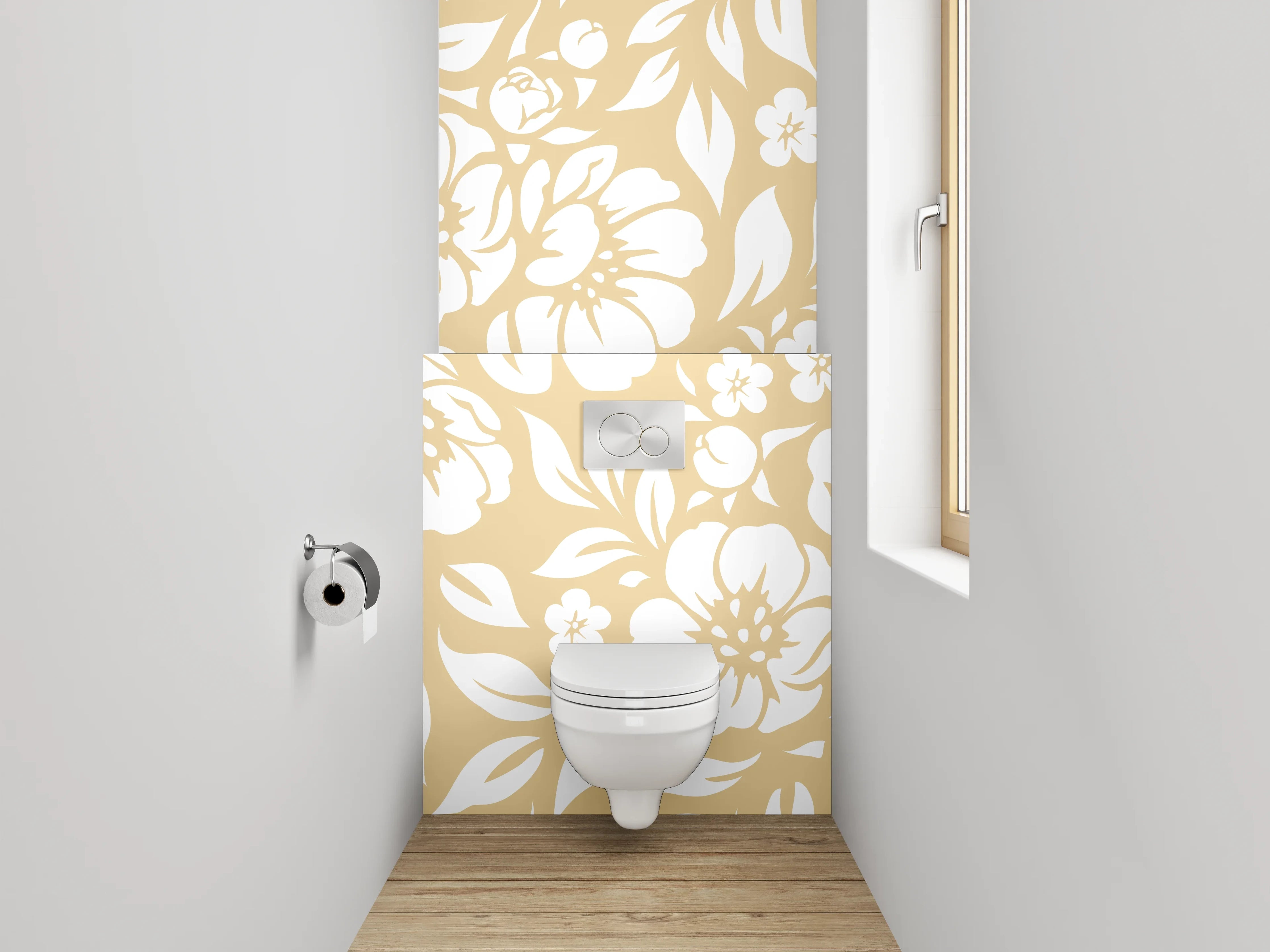 WC-Rückwand - Florale Eleganz in Beige und Grau